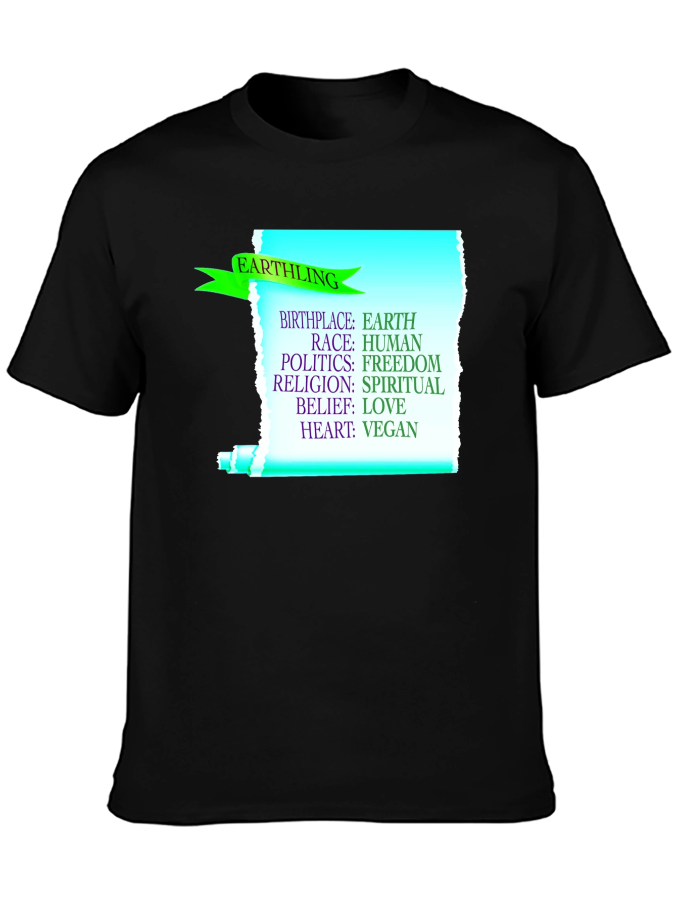Black Earthling Vegan T-Shirt - Earth, Human, Freedom, Love view 3