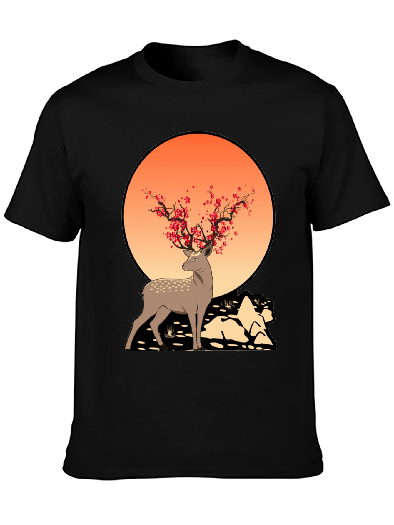 Black Nature-Inspired Deer Graphic Tee view 3