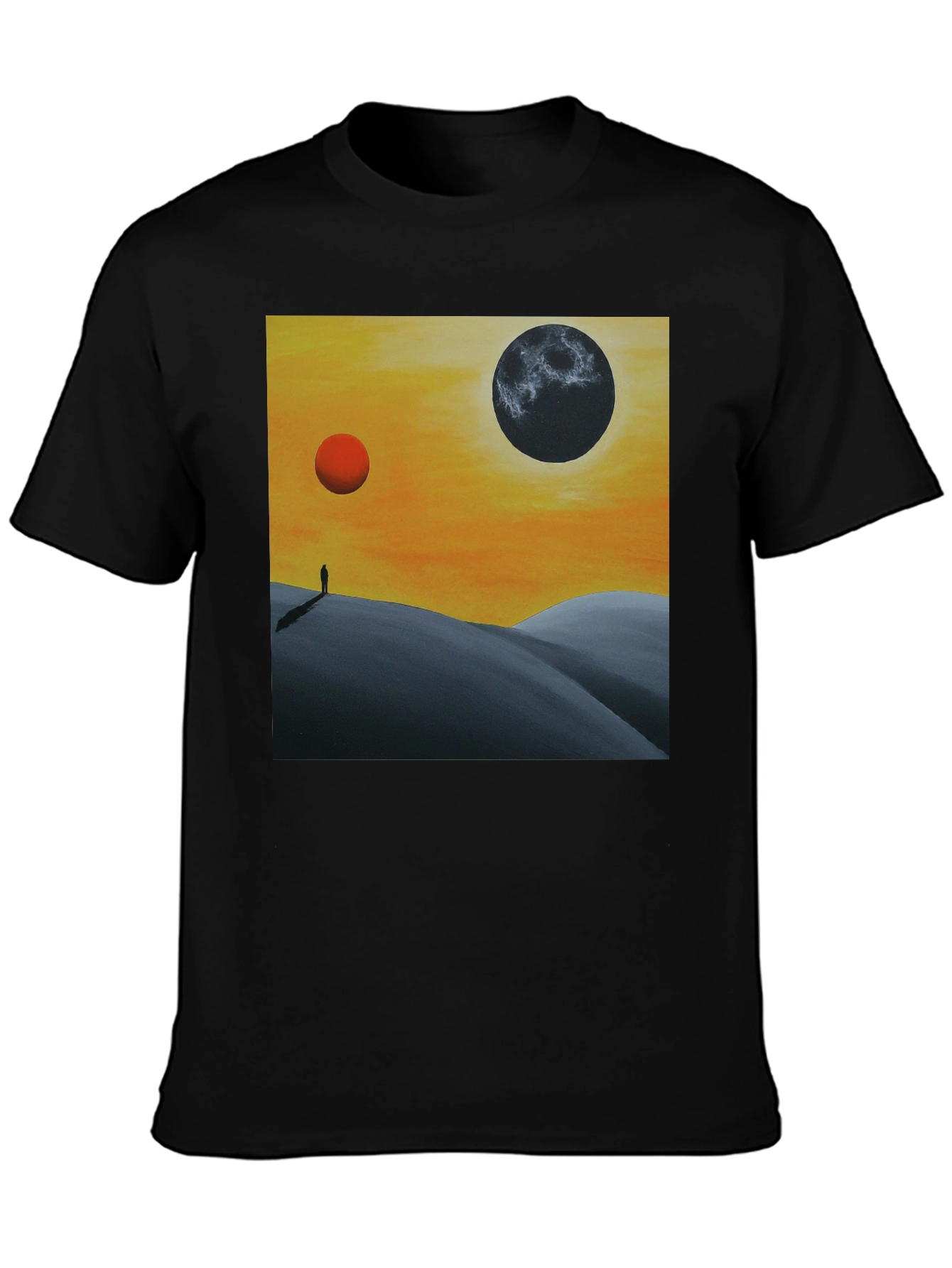 Black Surreal Planetary Landscape T-Shirt view 3