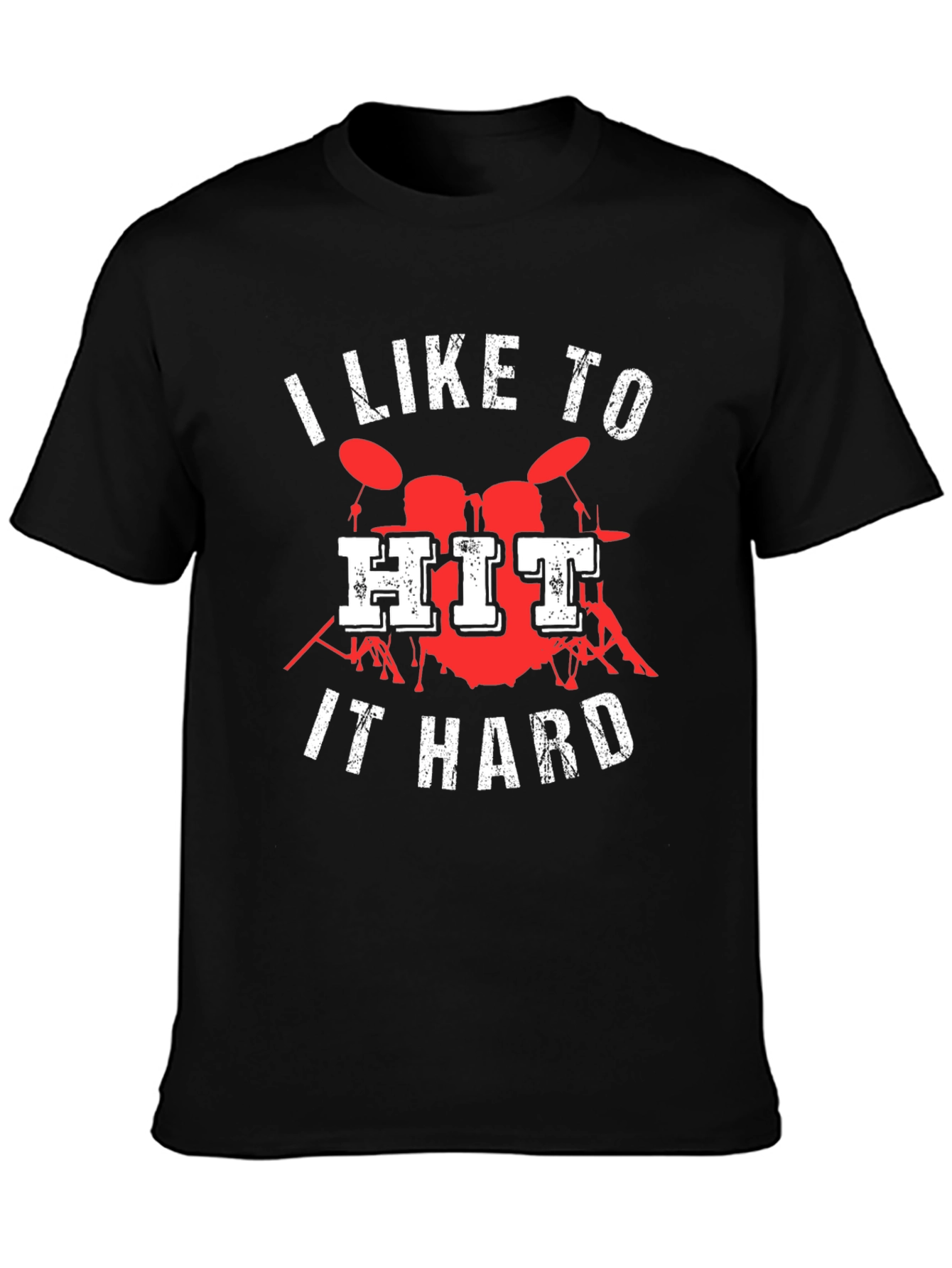 Black I Like to Hit It Hard Drummer T-Shirt view 3