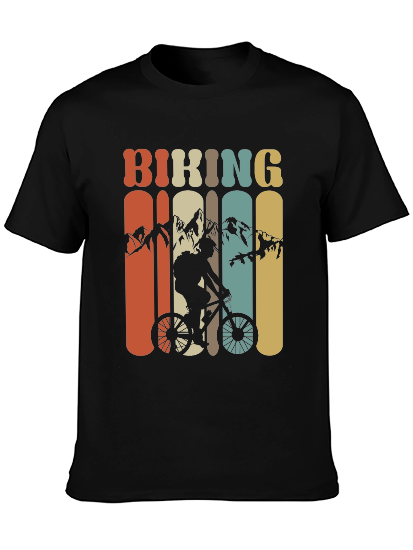 Black Retro Biking T-Shirt - Mountain Bike Adventure Tee view 3