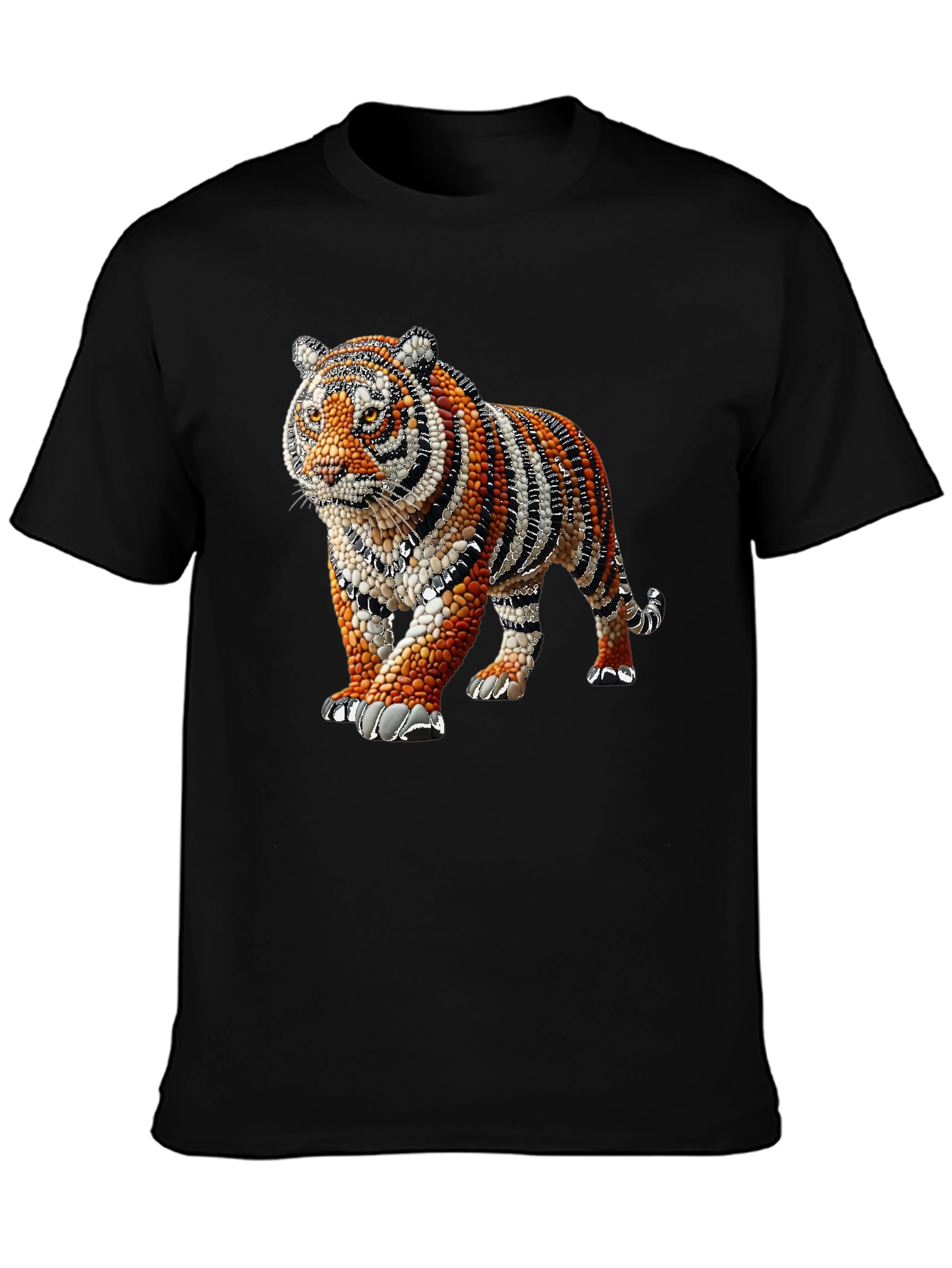 Black Tiger Art Graphic Black T-Shirt view 3