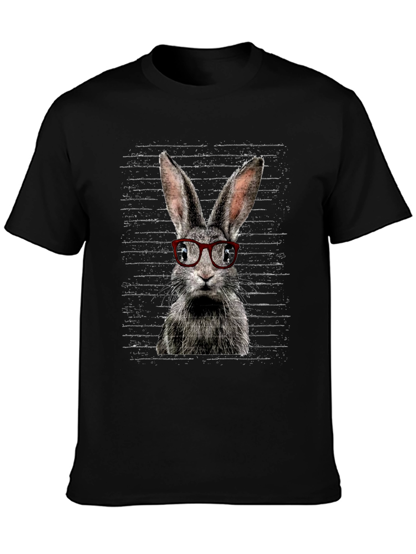 Black Hipster Rabbit Graphic Tee - Unisex Black T-Shirt view 3
