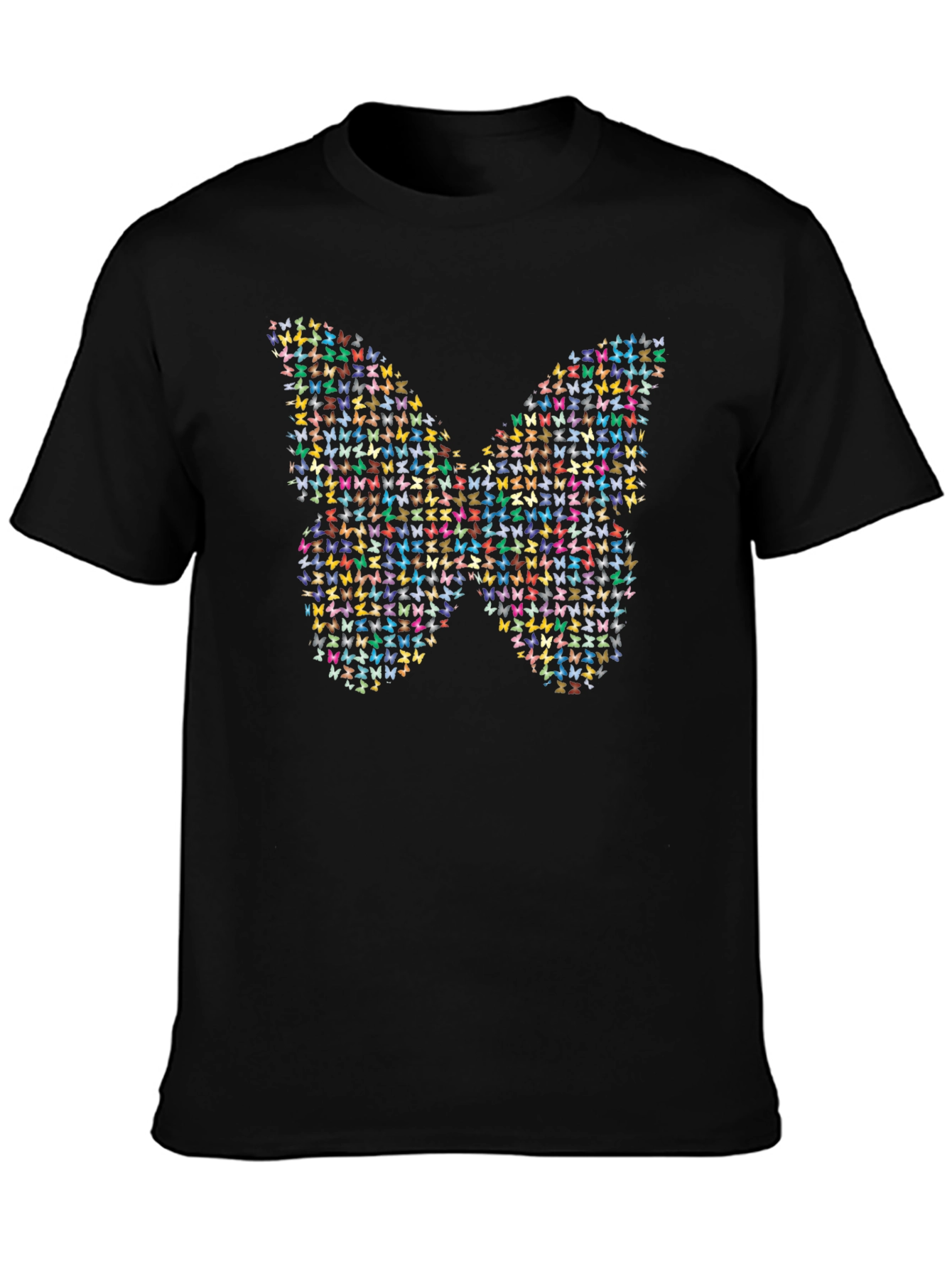 Black Butterfly Mosaic Graphic Tee - Black Cotton Blend view 3