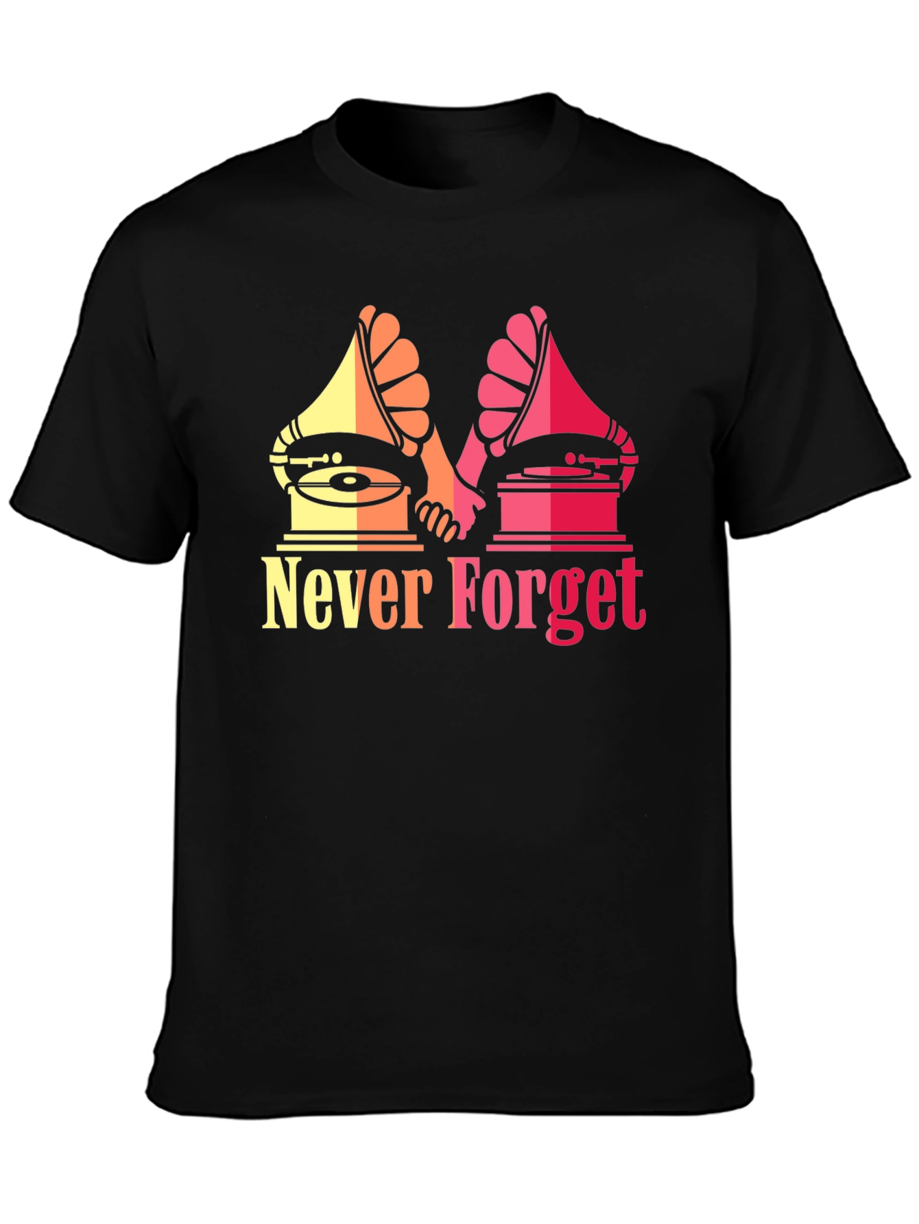 Black Retro Music Never Forget Graphic T-Shirt view 3