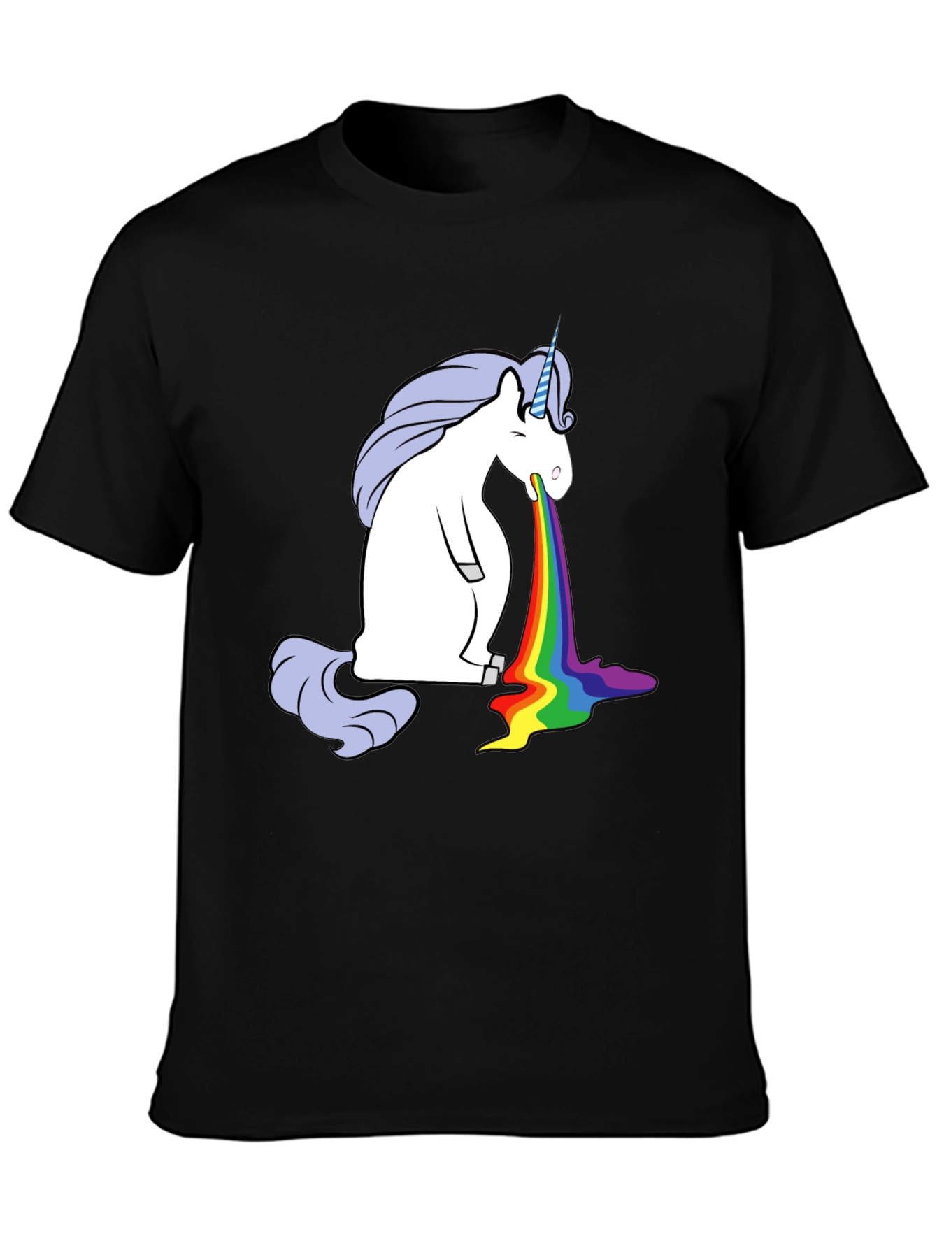Black Rainbow Vomit Unicorn Graphic Tee - Black view 3