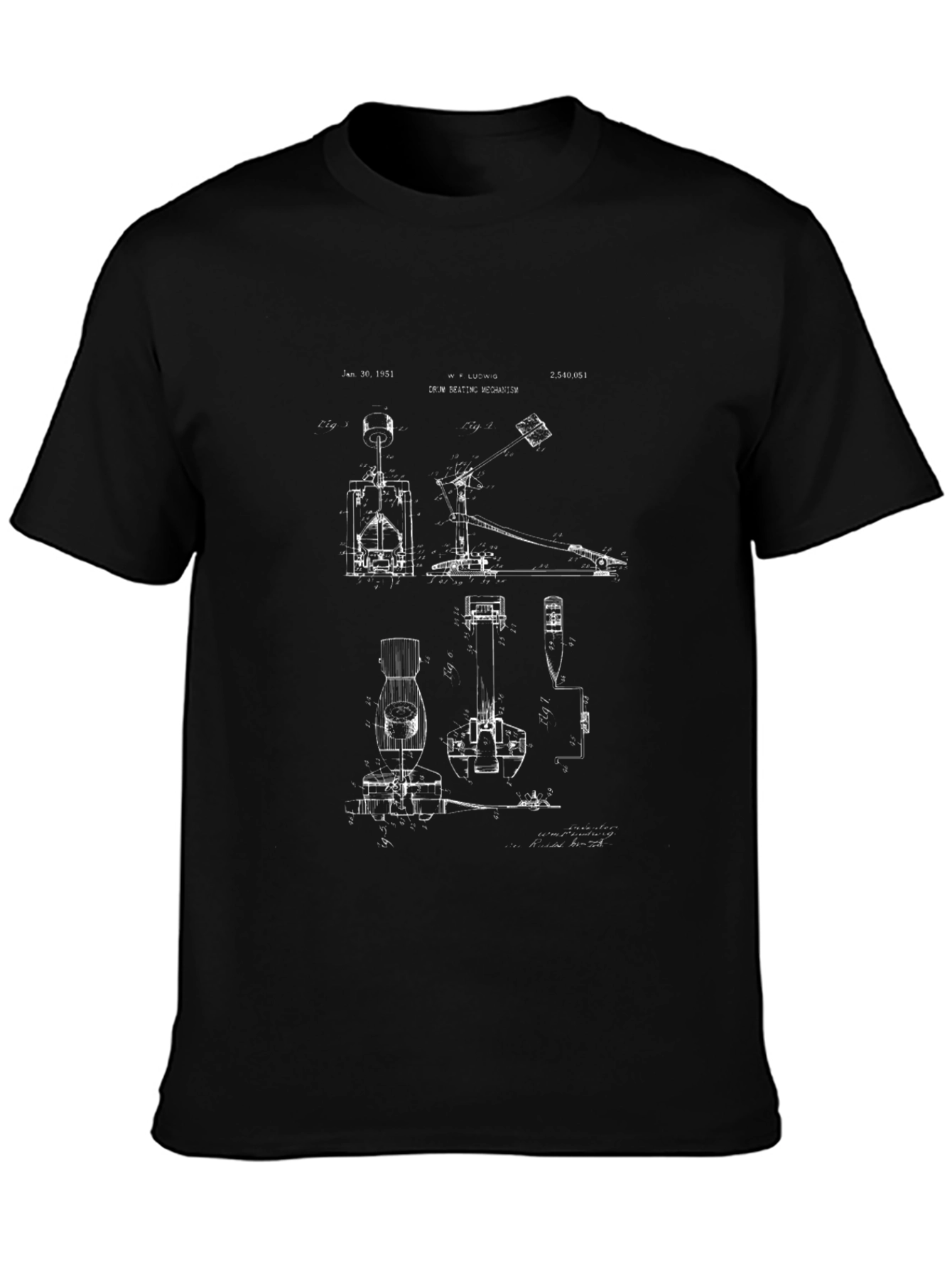 Black Drum Pedal Patent Black T-Shirt view 3