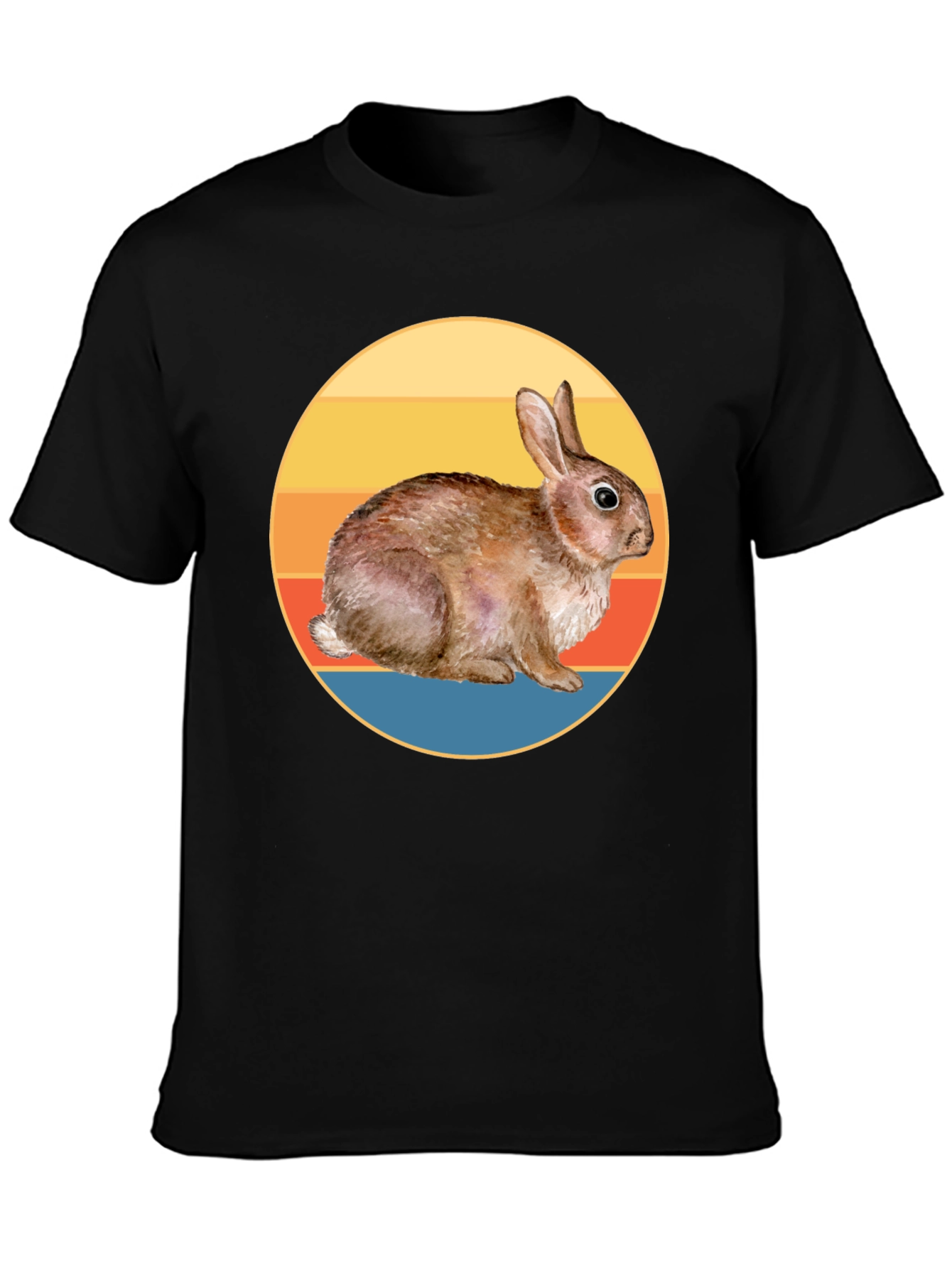 Black Vintage Rabbit Sunset T-Shirt - Soft Cotton Blend view 3