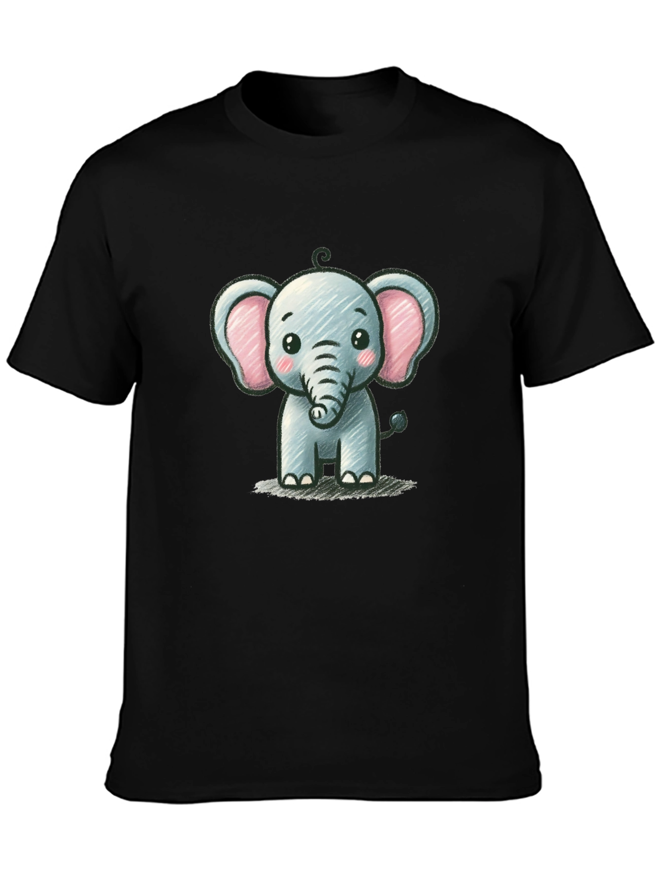 Black Cute Elephant Graphic Tee - Black Unisex T-Shirt view 3
