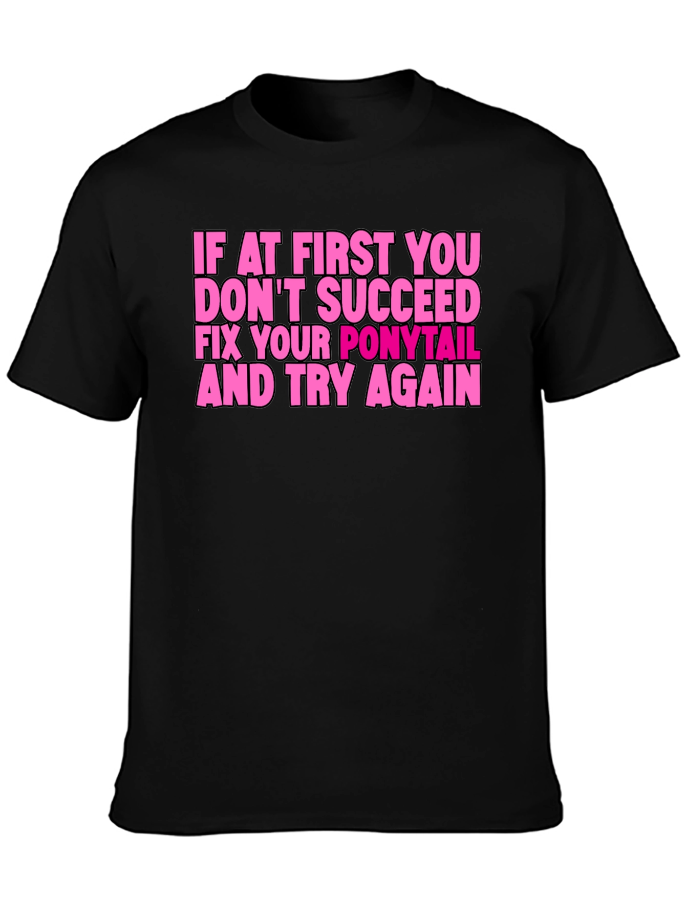 Black Funny Ponytail Fix T-Shirt - Black view 3
