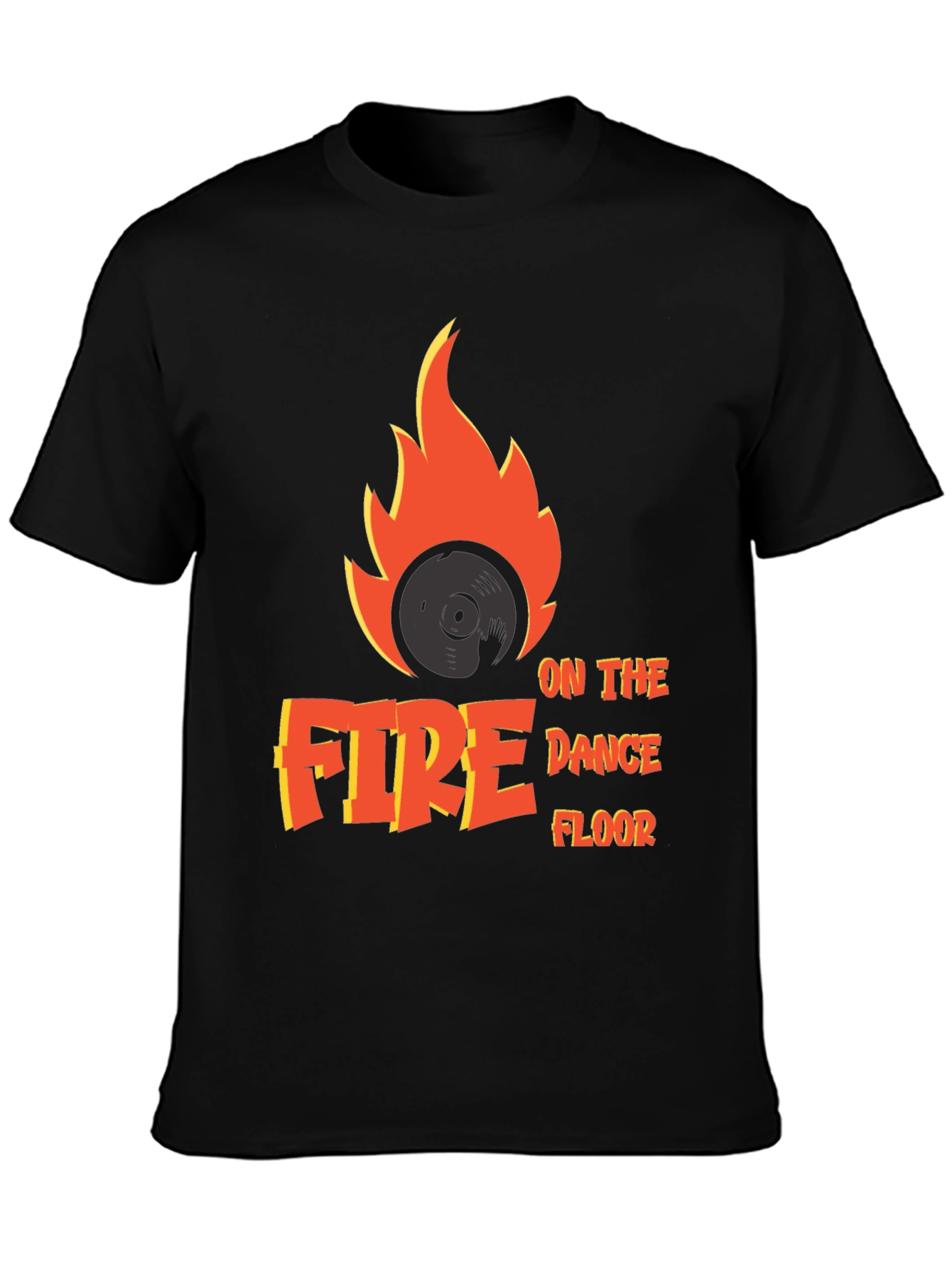 Black Fire on the Dance Floor T-Shirt - DJ Vinyl Flame Tee view 3