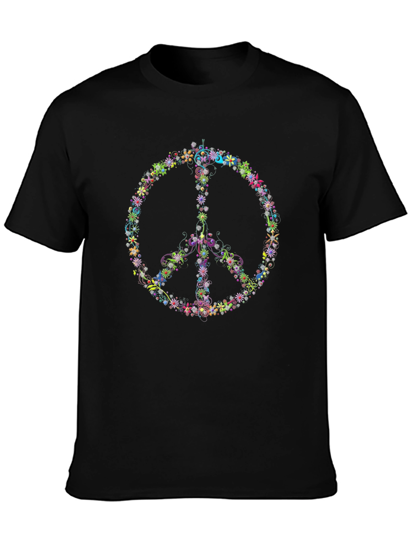 Black Floral Peace Sign Black T-Shirt view 3