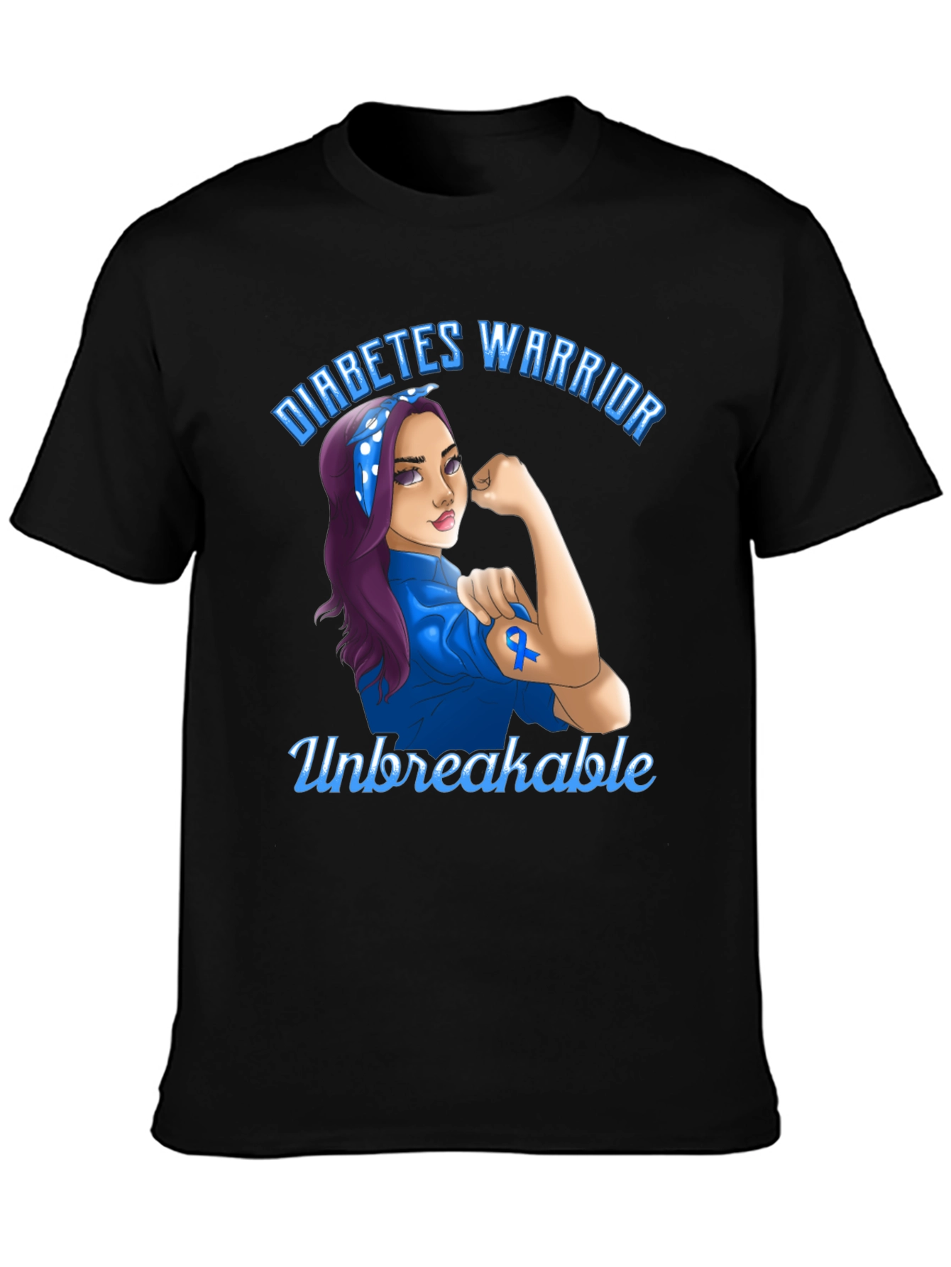 Black Diabetes Warrior T-Shirt - Unbreakable Strength view 3