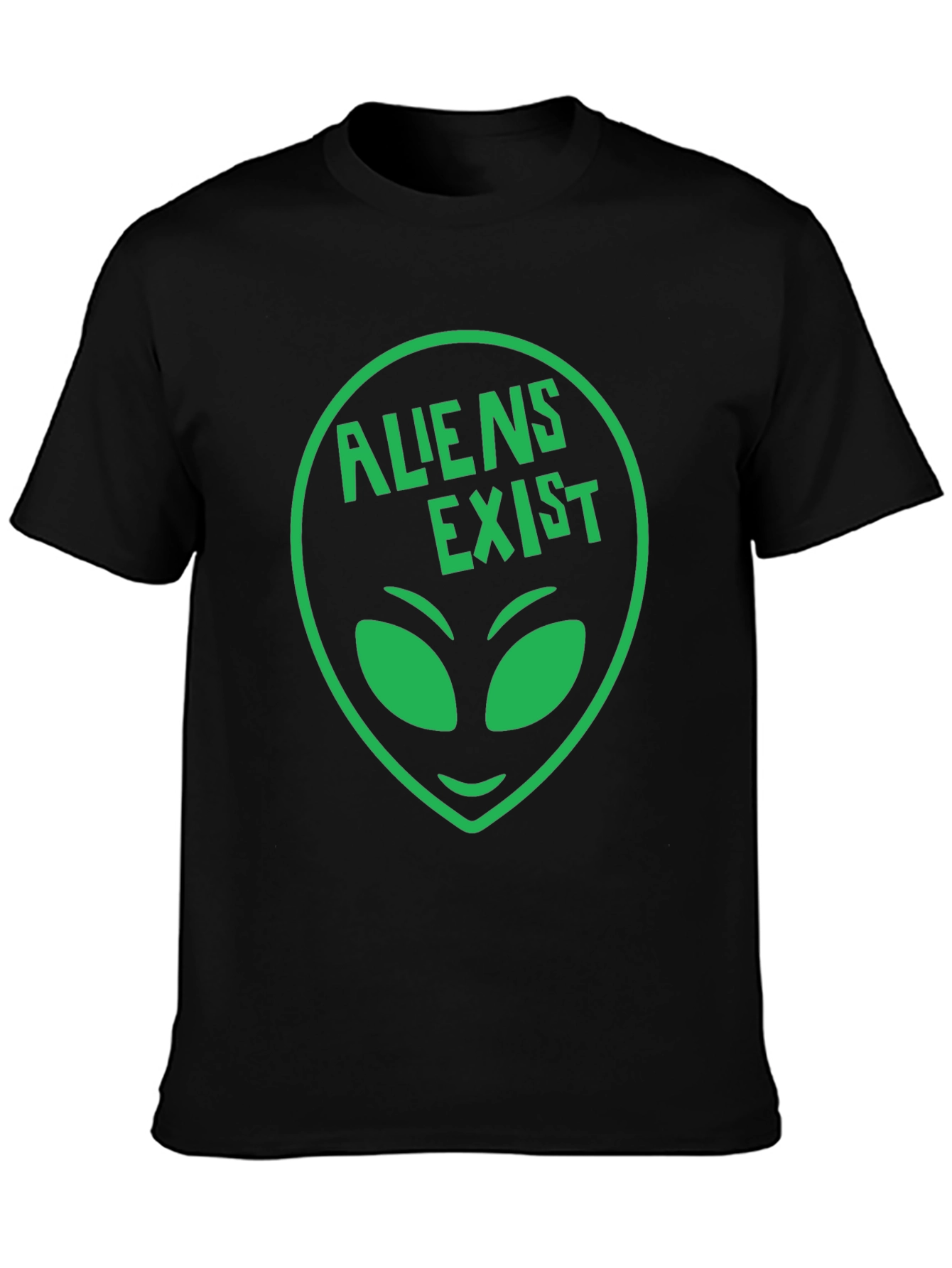 Black Aliens Exist T-Shirt - Green Alien Head Graphic view 3