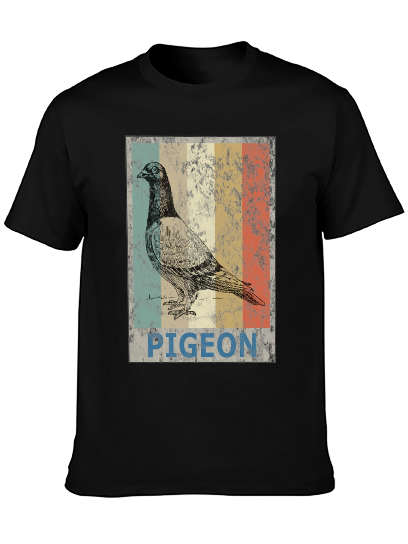 Black Vintage Pigeon Graphic T-Shirt - Cool Bird Design view 3