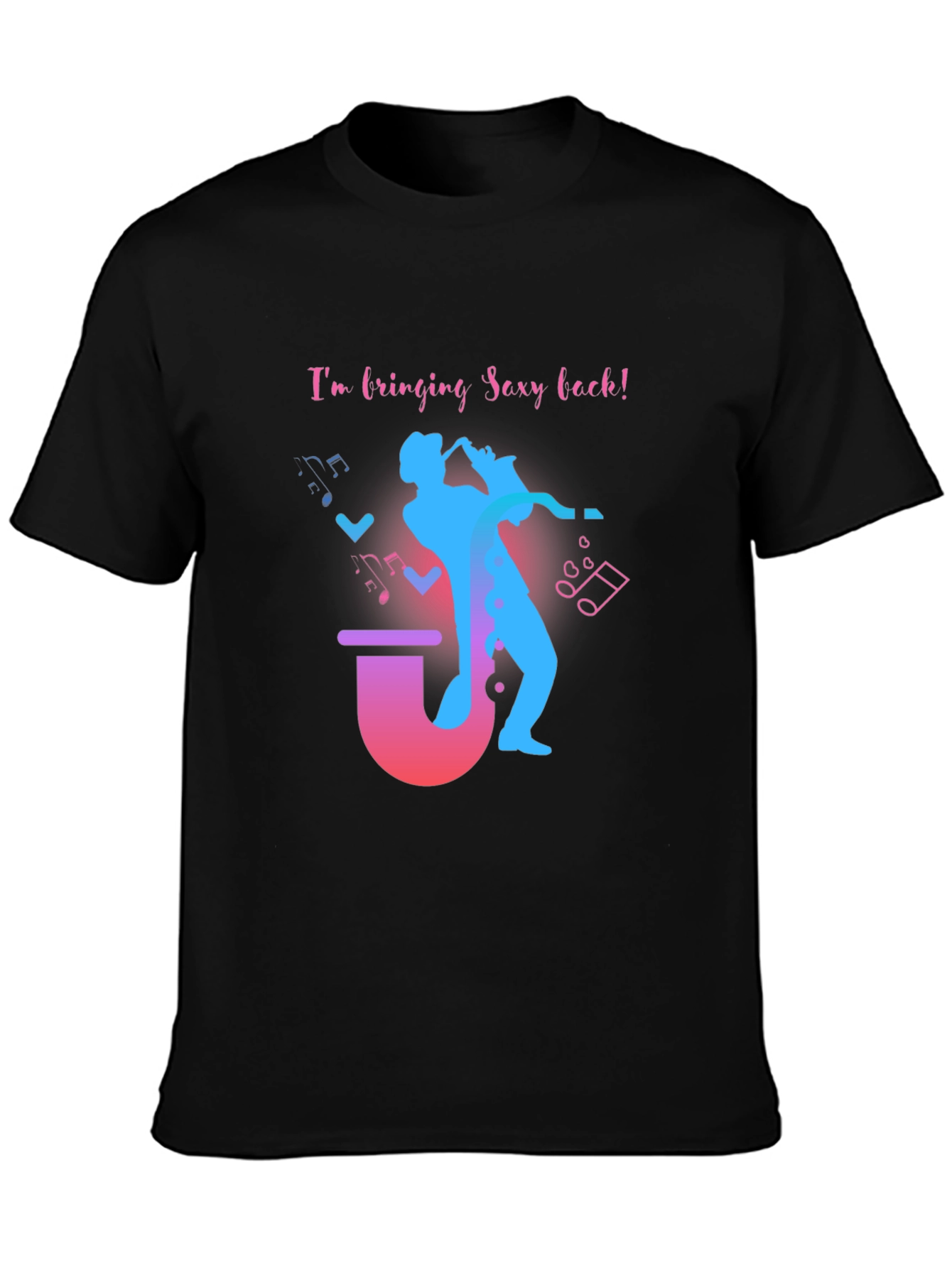 Black Saxophone Sexy Back Graphic T-Shirt view 3