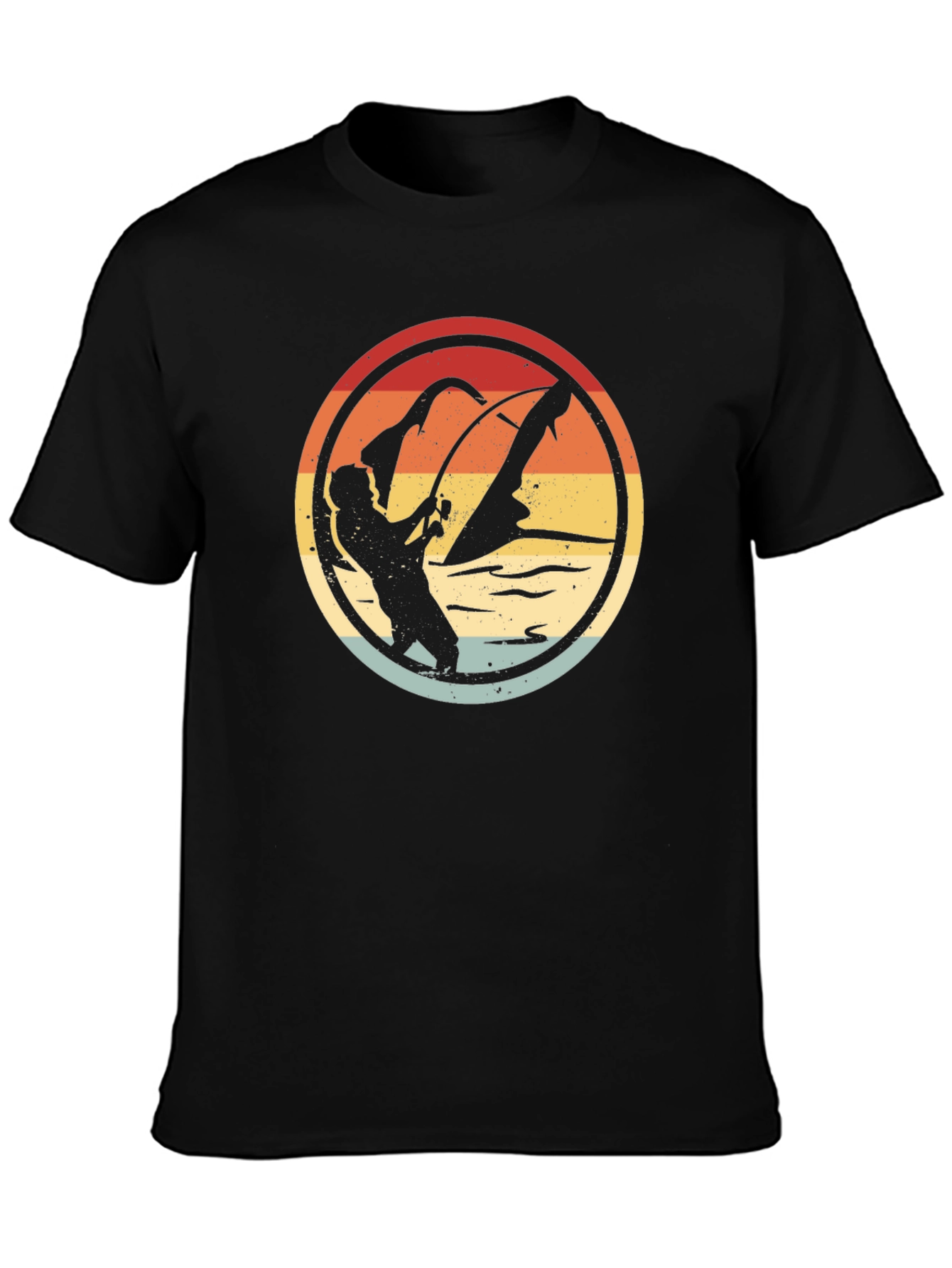Black Retro Fishing Graphic Tee - Black Cotton Blend view 3