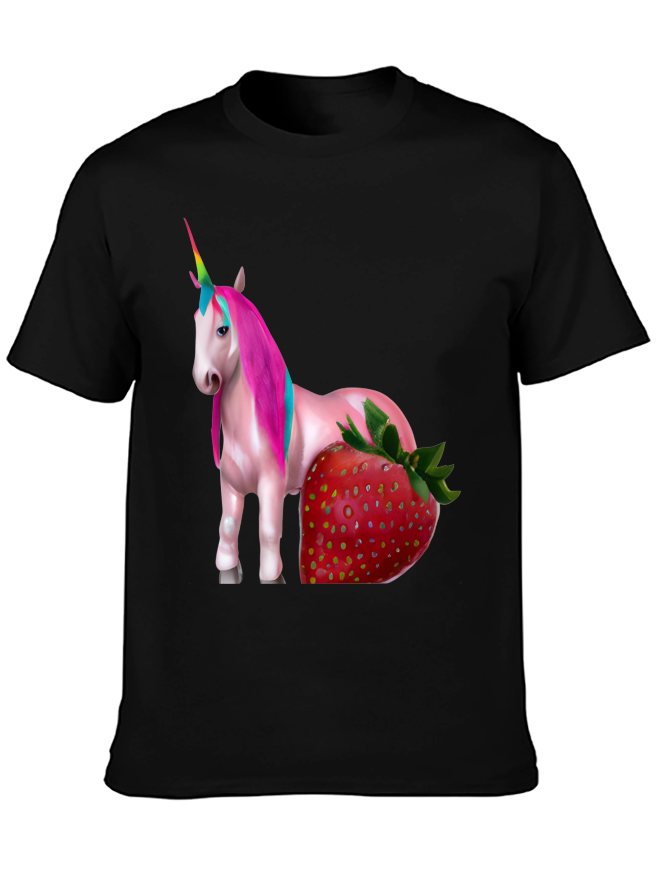 Black Unicorn Strawberry Graphic T-Shirt view 3