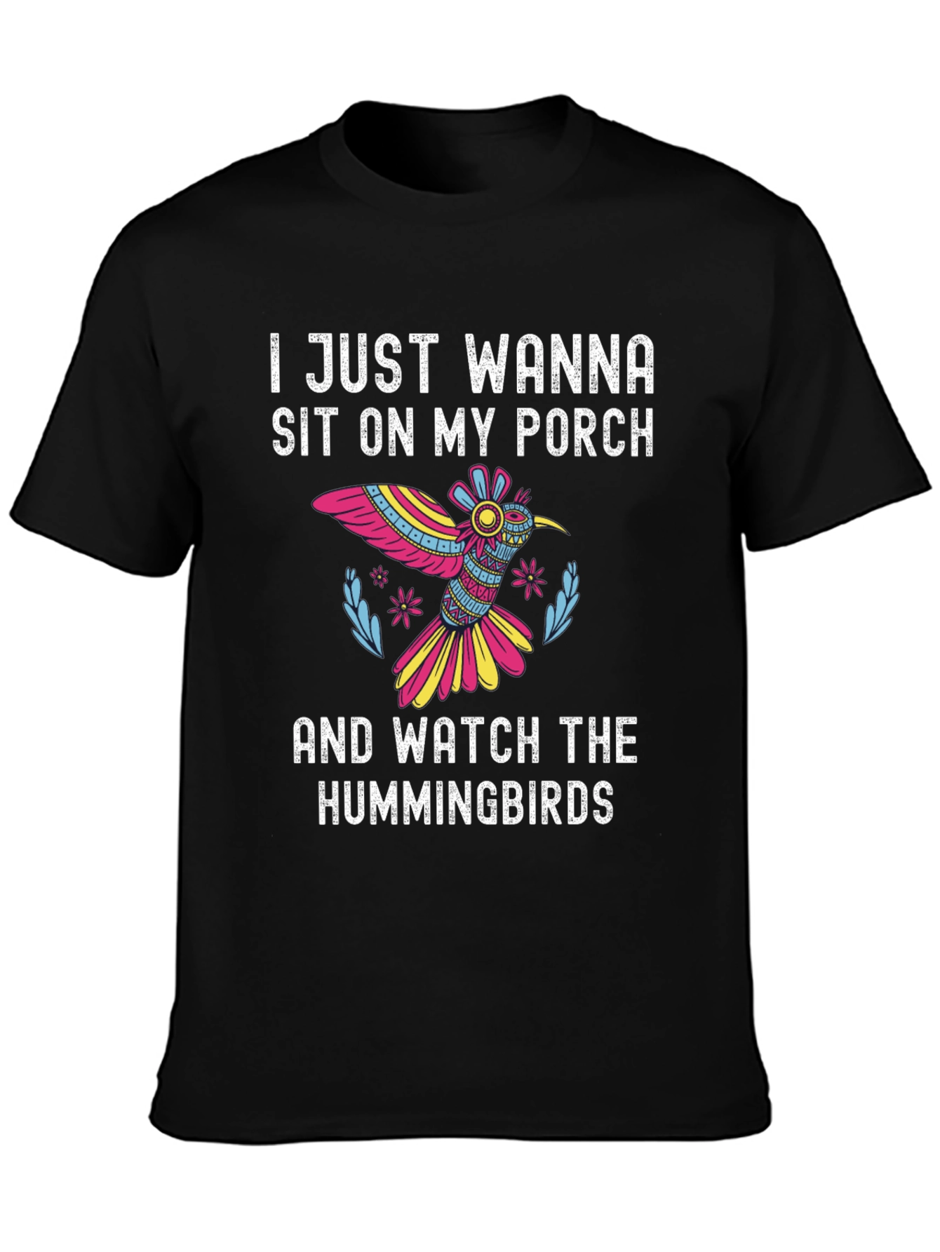 Black Hummingbird Porch T-Shirt - Relax & Watch! view 3
