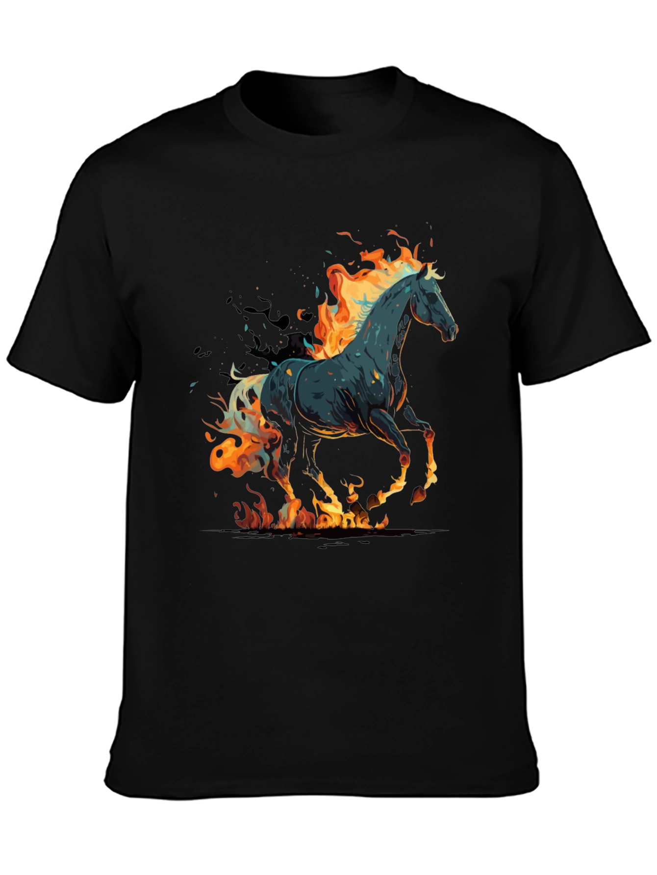 Flaming Horse Graphic Tee - Black Cotton Blend - 3