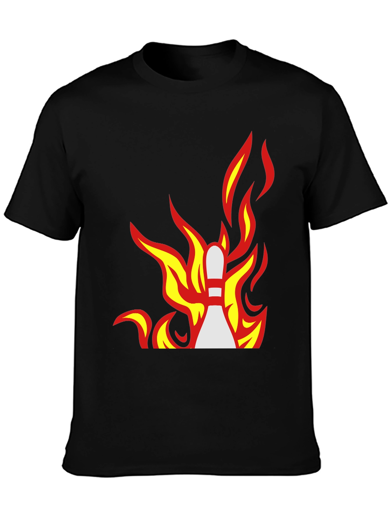 Black Flaming Bowling Pin Graphic Tee - Strike a Style! view 3