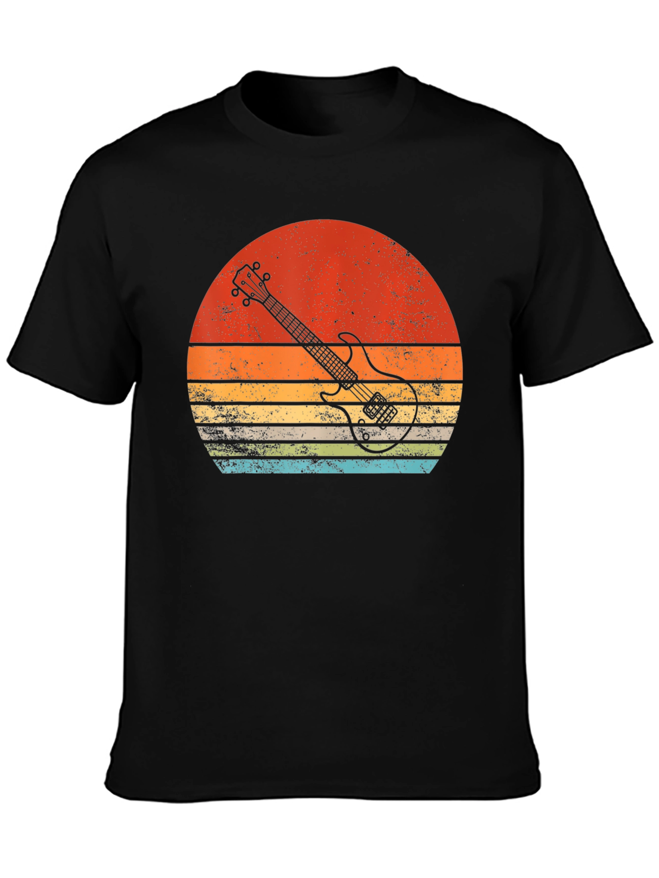 Black Retro Guitar Sunset Graphic Tee view 3