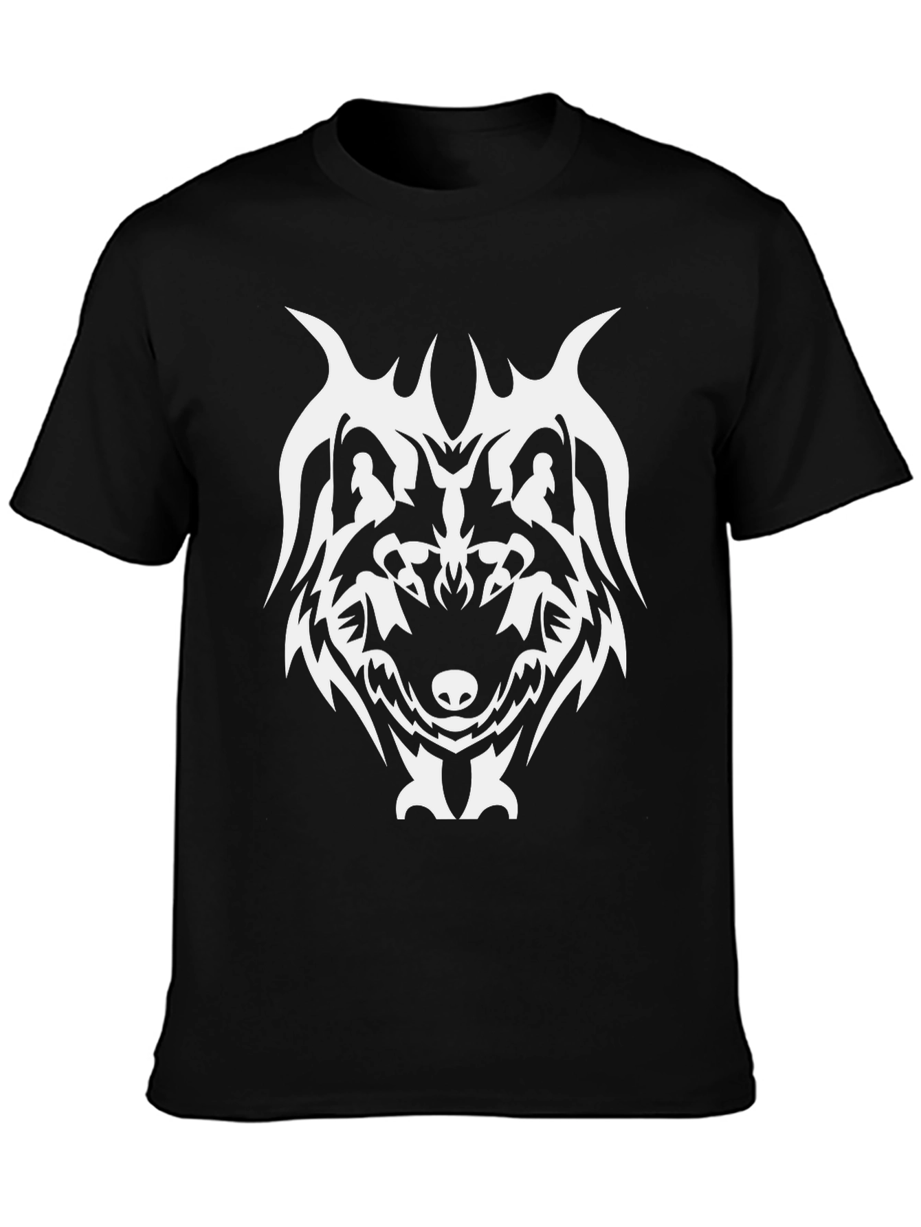 Black Tribal Wolf Graphic Tee - Black Cotton Blend view 3