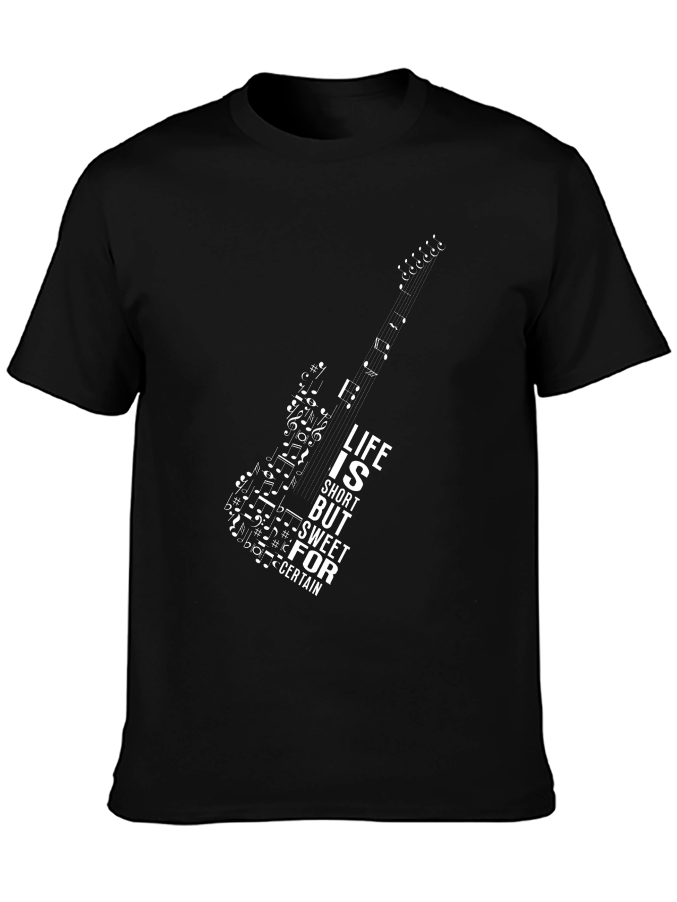 Black Guitar Music Note Graphic Tee view 3