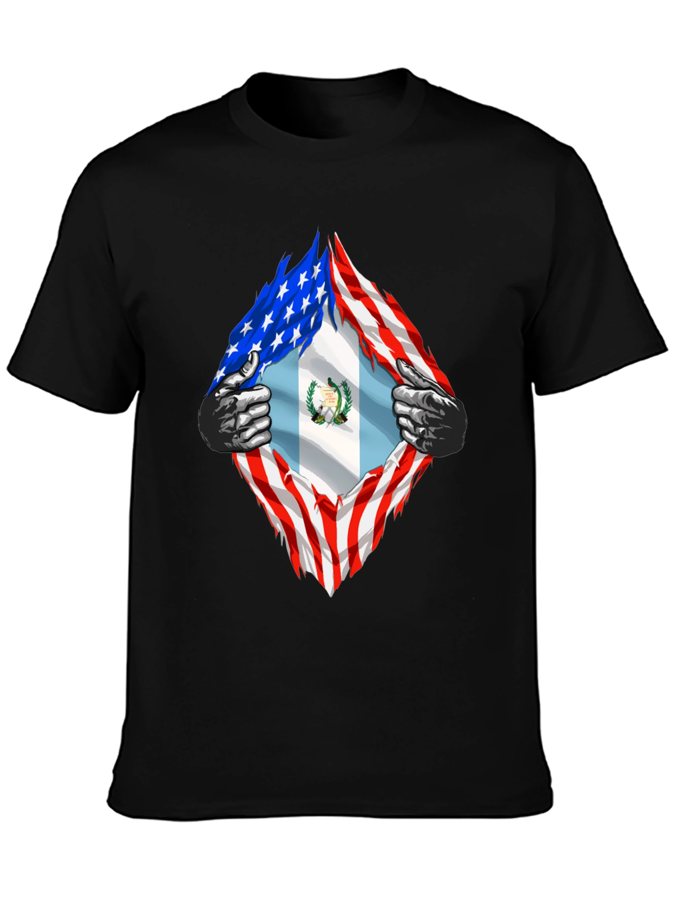 Black USA Guatemala Flag T-Shirt view 3
