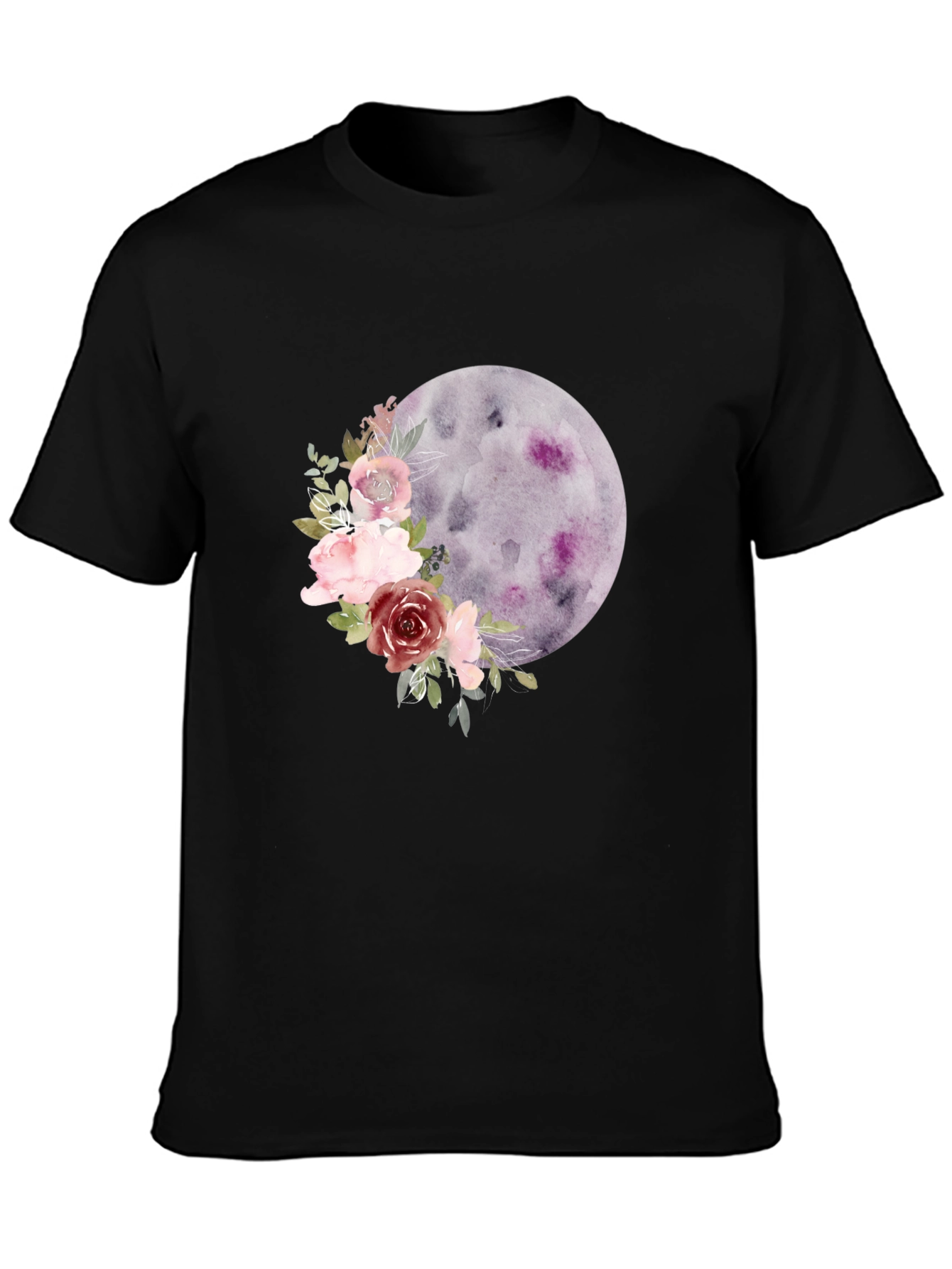 Black Floral Moon Graphic Tee - Black Casual T-Shirt view 3