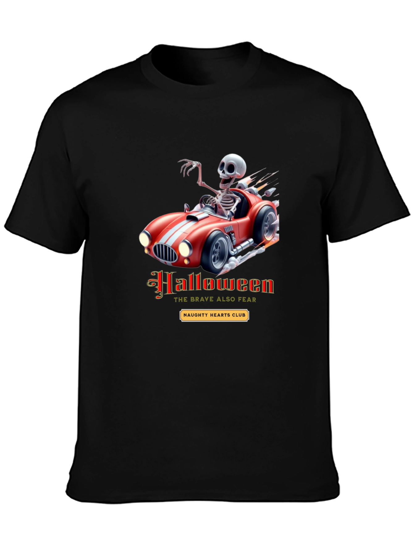 Black Skeleton Race Car Halloween T-Shirt view 3