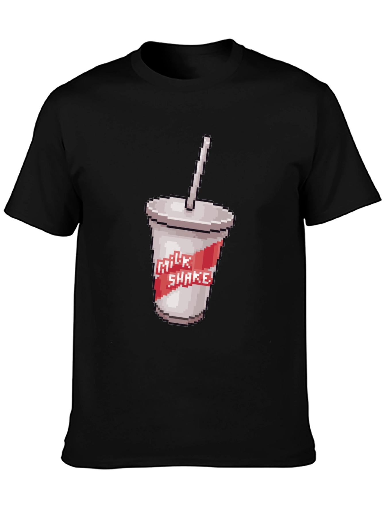 Black Retro Pixel Milkshake T-Shirt - Classic Black Tee view 3