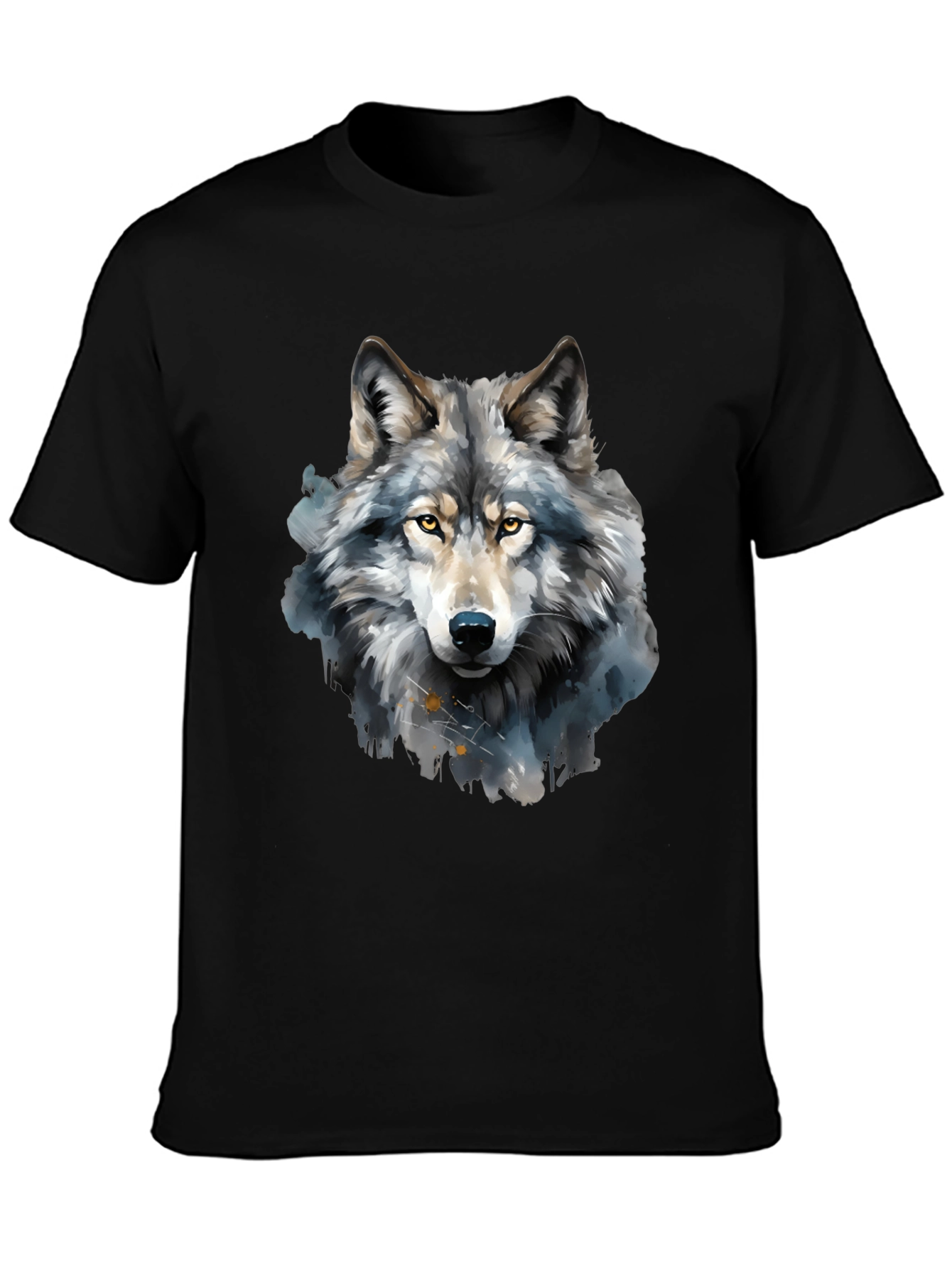 Black Watercolor Wolf Graphic Tee - Men's Black T-Shirt view 3