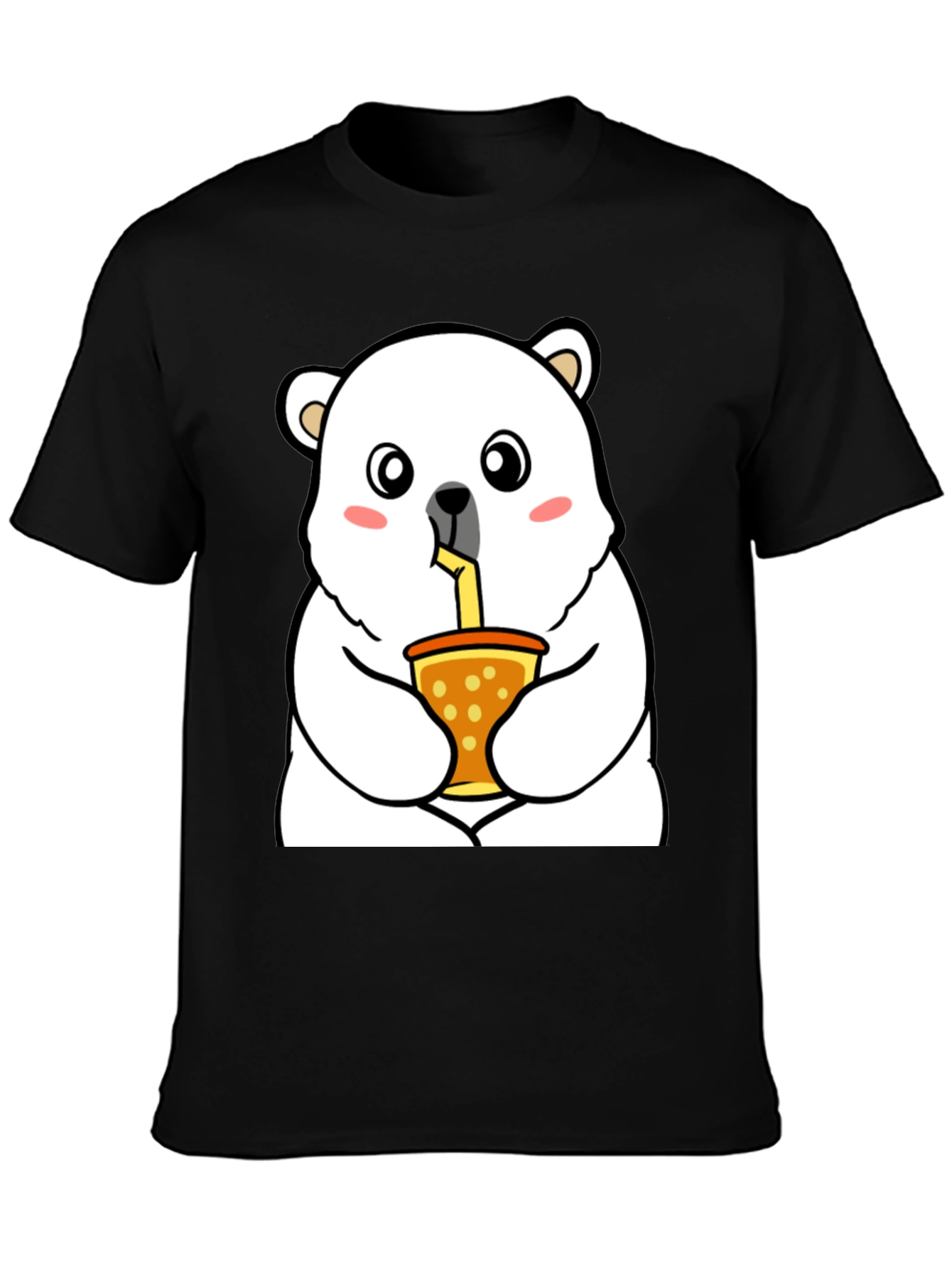 Black Cute Polar Bear Bubble Tea T-Shirt - Unisex view 3