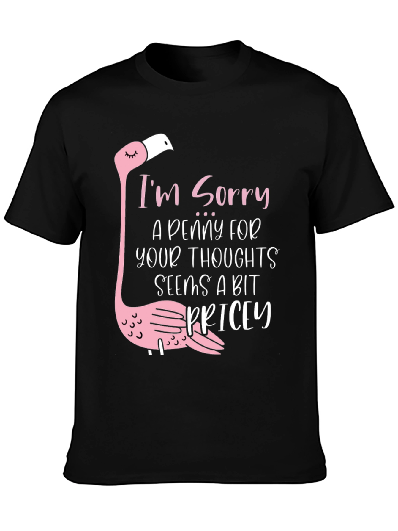 Black Funny Flamingo 'A Penny For Your Thoughts' Black T-Shirt view 3