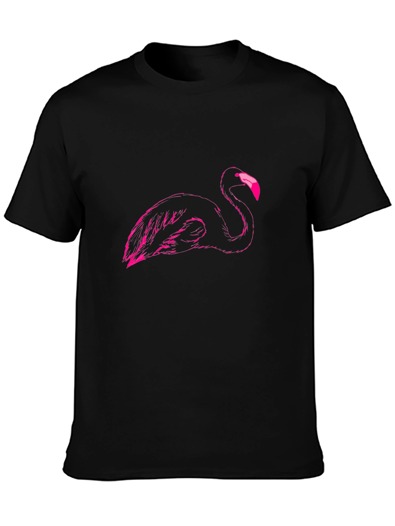 Black Men's Black T-Shirt with Pink Flamingo Graphic view 3