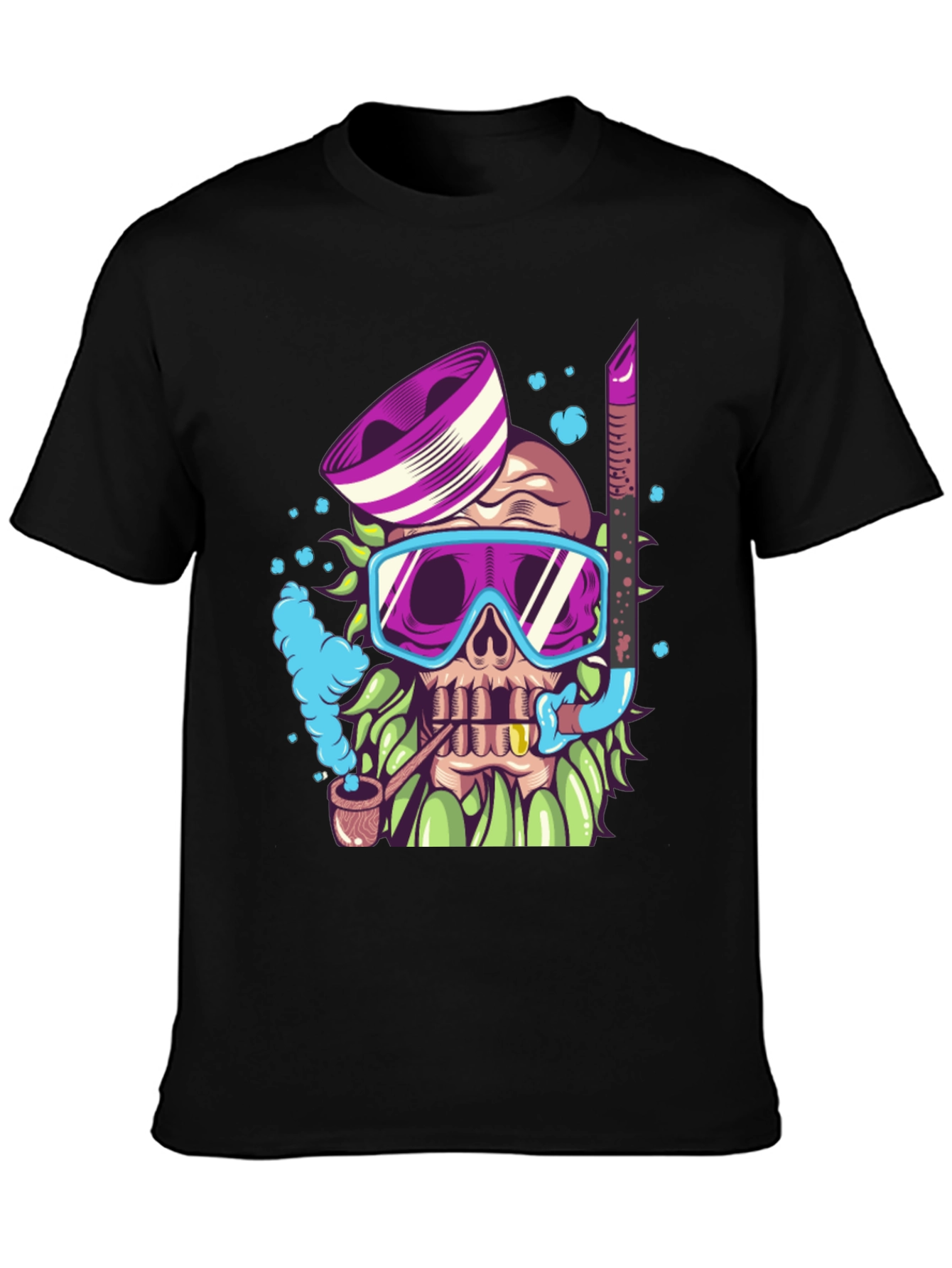 Black Diver Skull Graphic Tee - Black Cotton T-Shirt view 3