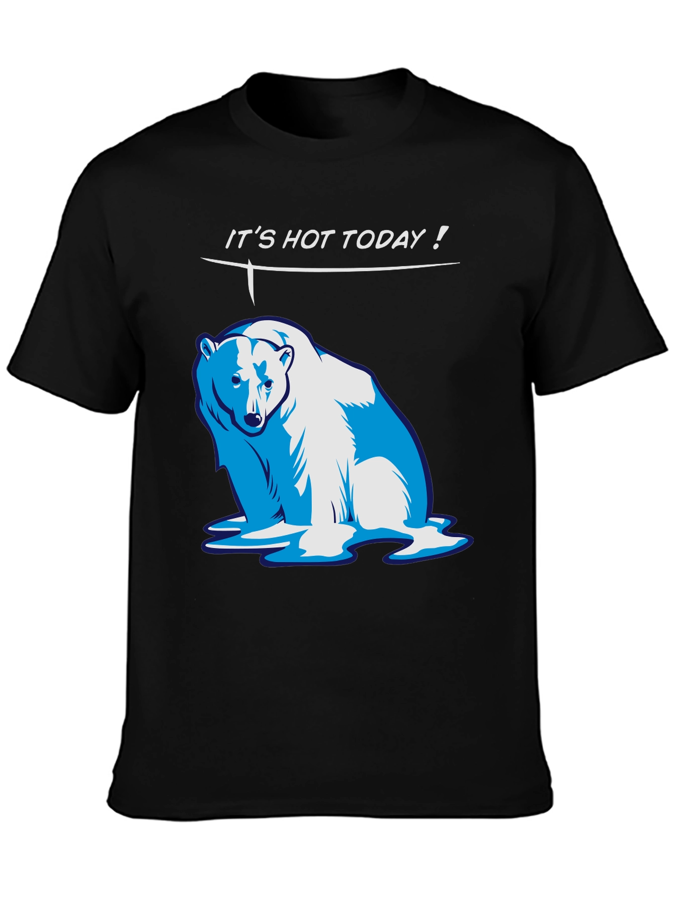 Black Funny "It's Hot Today!" Polar Bear Graphic T-Shirt view 3