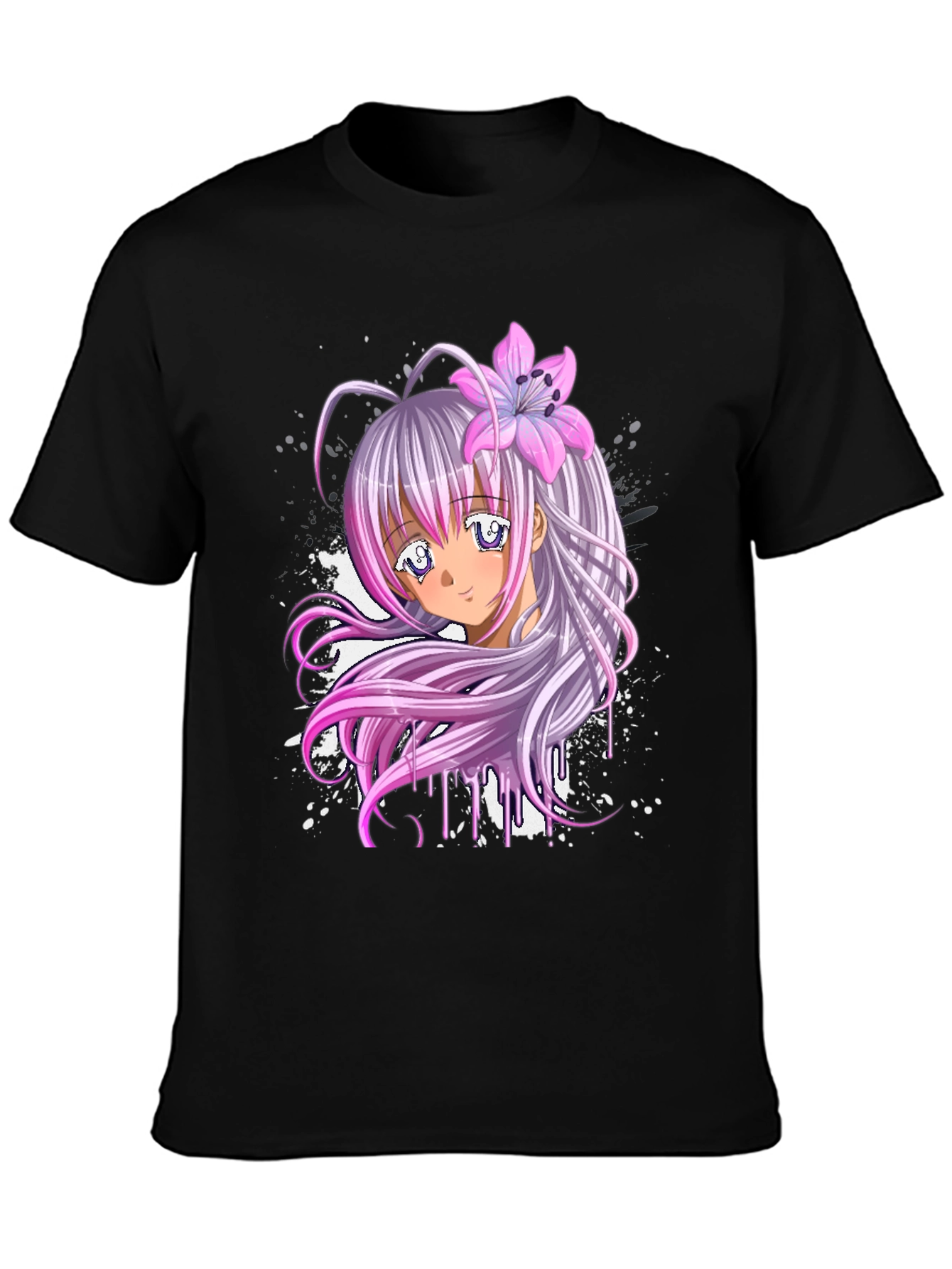 Black Anime Girl Graphic Black T-Shirt view 3
