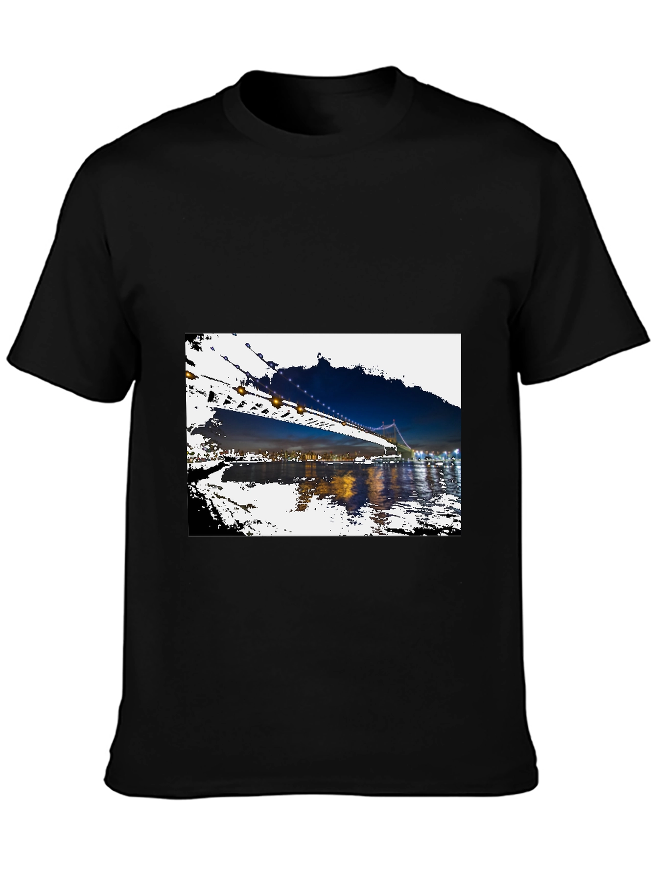 Black Night Bridge Print Black T-Shirt view 3