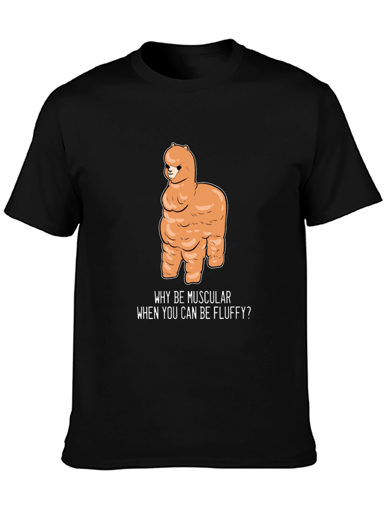 Black Fluffy Alpaca T-Shirt - Why Be Muscular? view 3