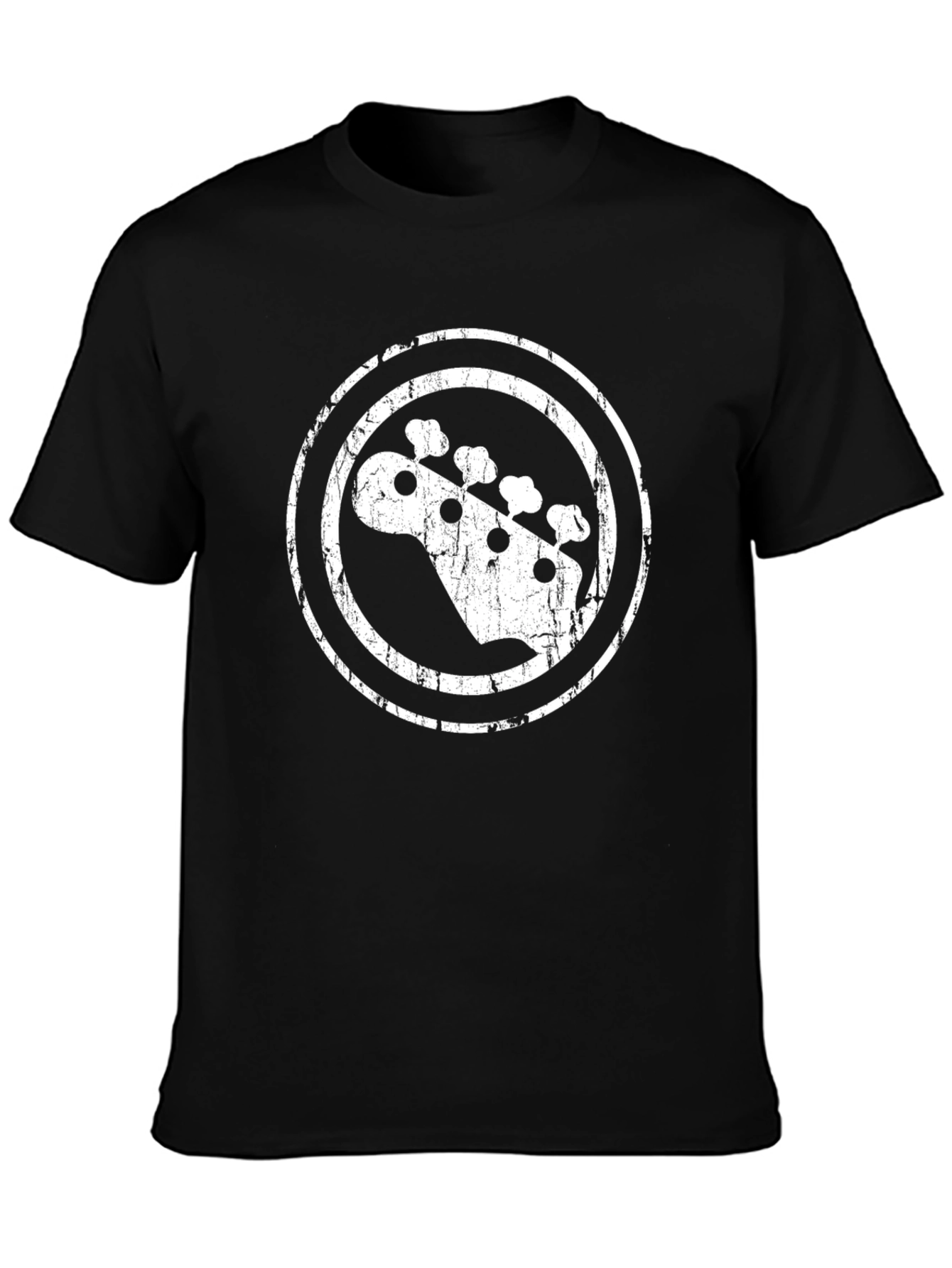 Black Vintage Bass Guitar Headstock T-Shirt view 3
