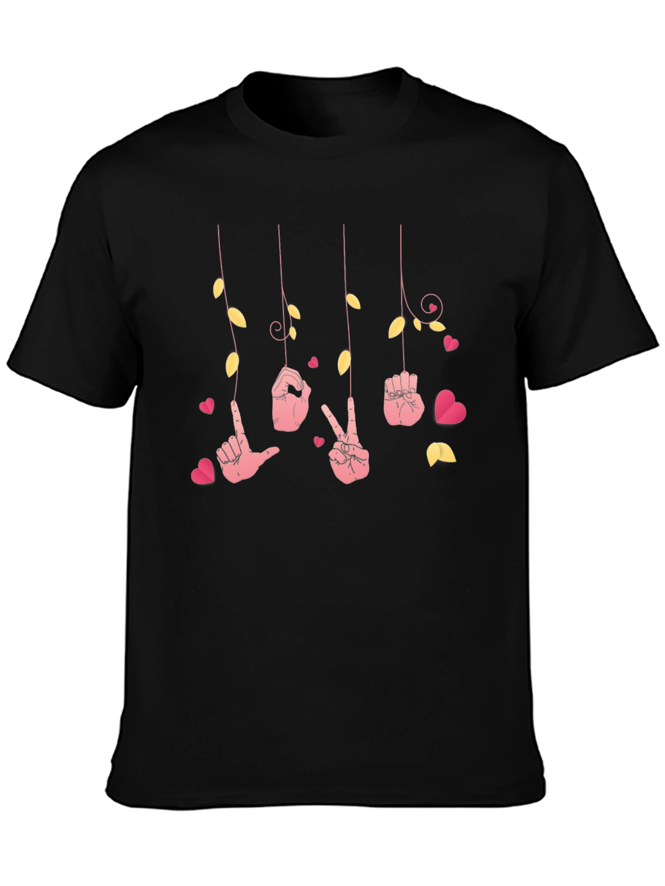 Black Love Sign Language T-Shirt - Heart Design view 3