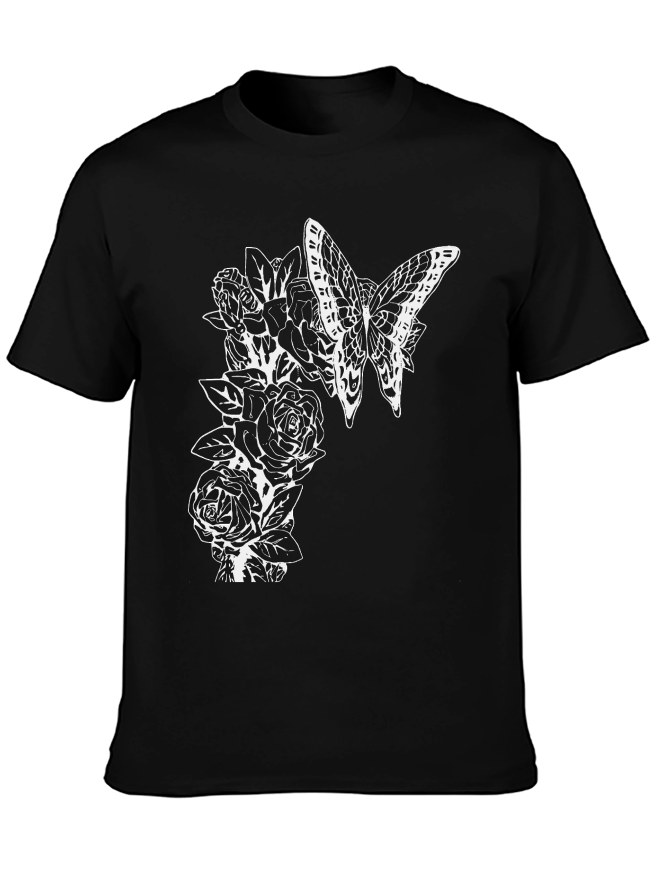 Black Butterfly and Roses Graphic T-Shirt - Men's Black Tee view 3