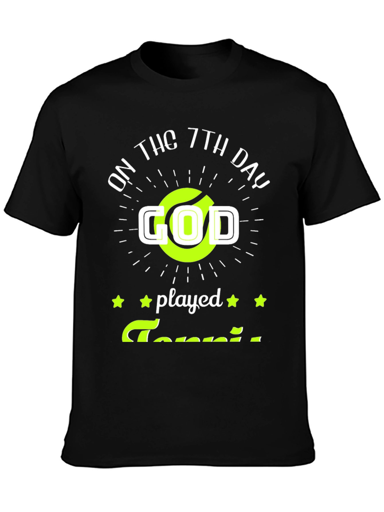 Black Funny Tennis God T-Shirt, On the 7th Day God Played Tennis Tee view 3