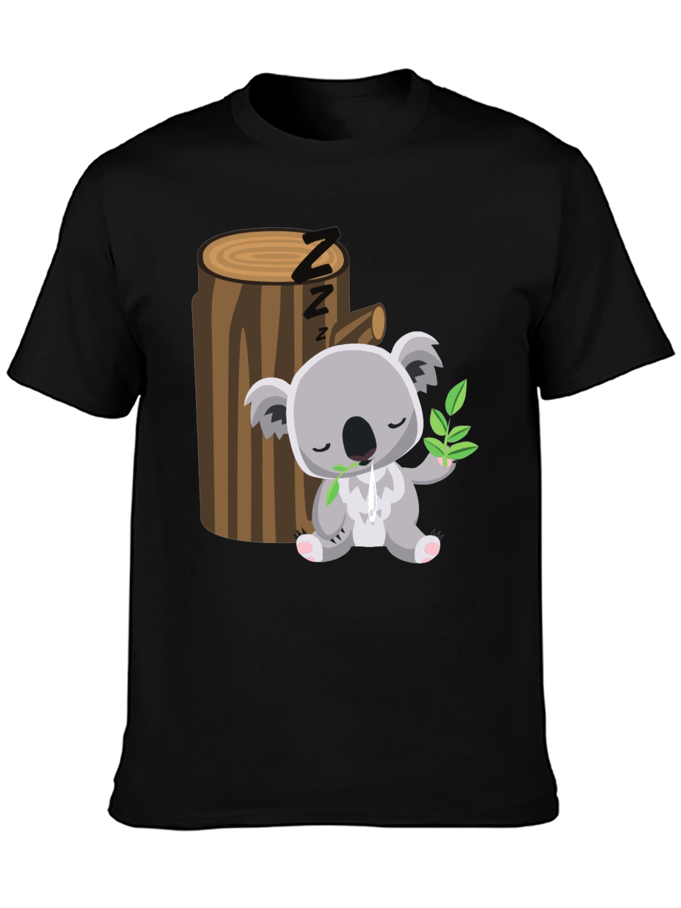 Black Sleeping Koala T-Shirt - Cute Cartoon Design view 3