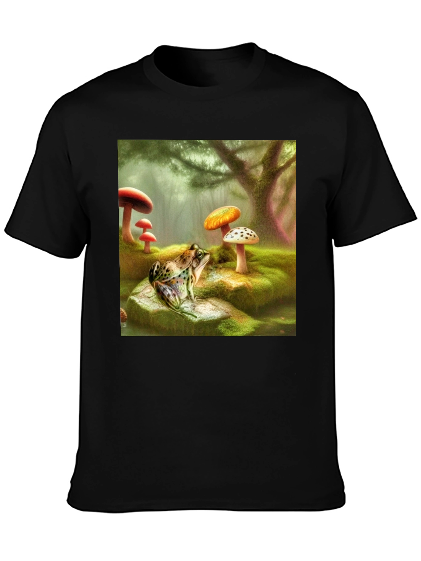 Black Frog & Mushroom Forest Graphic T-Shirt view 3