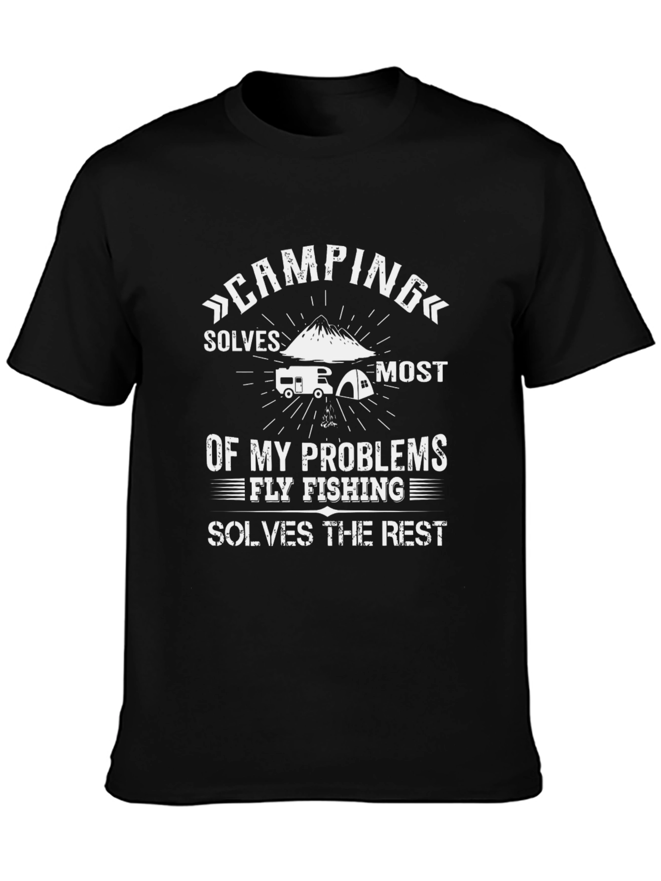 Black Camping & Fly Fishing Problem Solver T-Shirt view 3