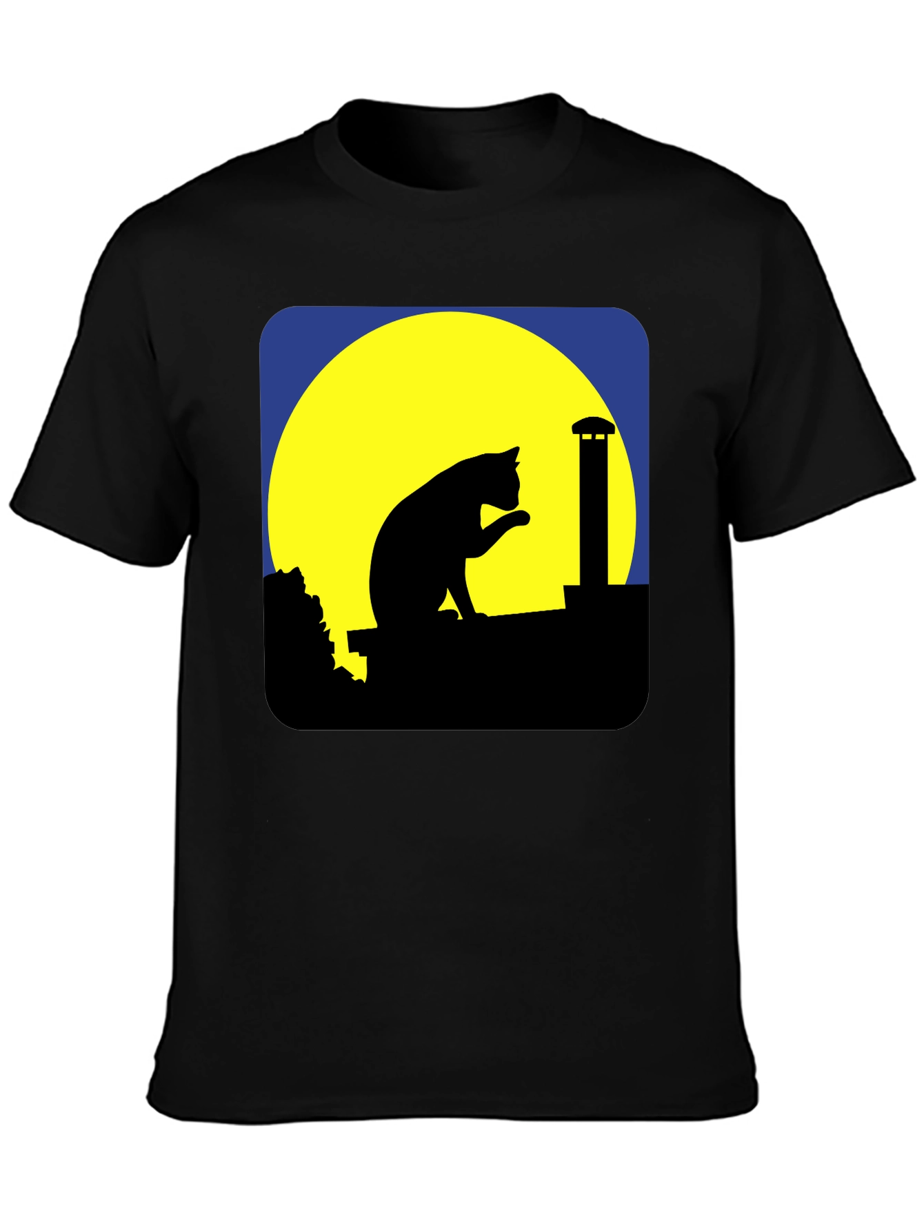 Black Cat On Rooftop Silhouette Graphic Tee - Black view 3