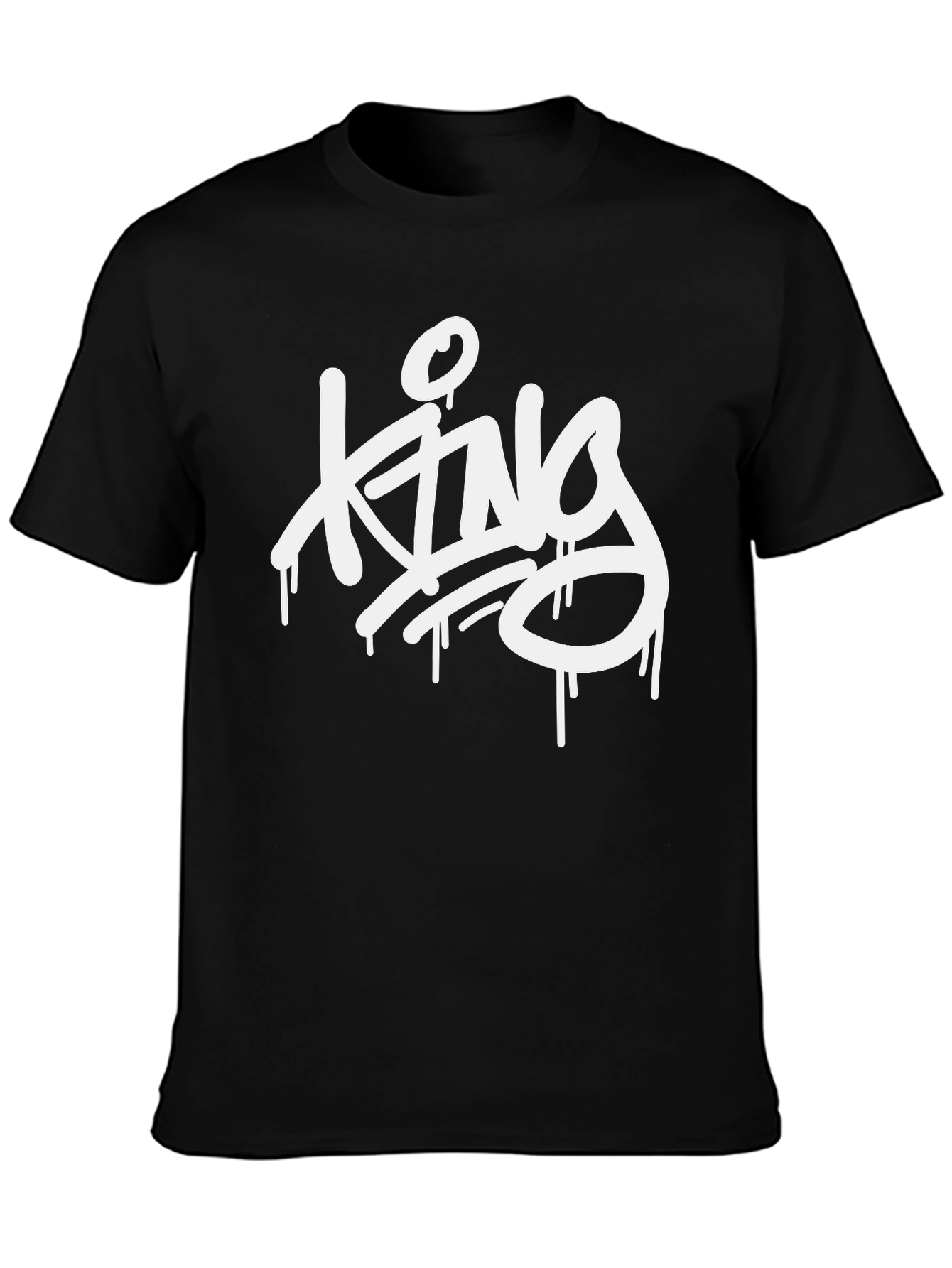 Black King Drip Graphic Tee - Black Crew Neck Casual view 3